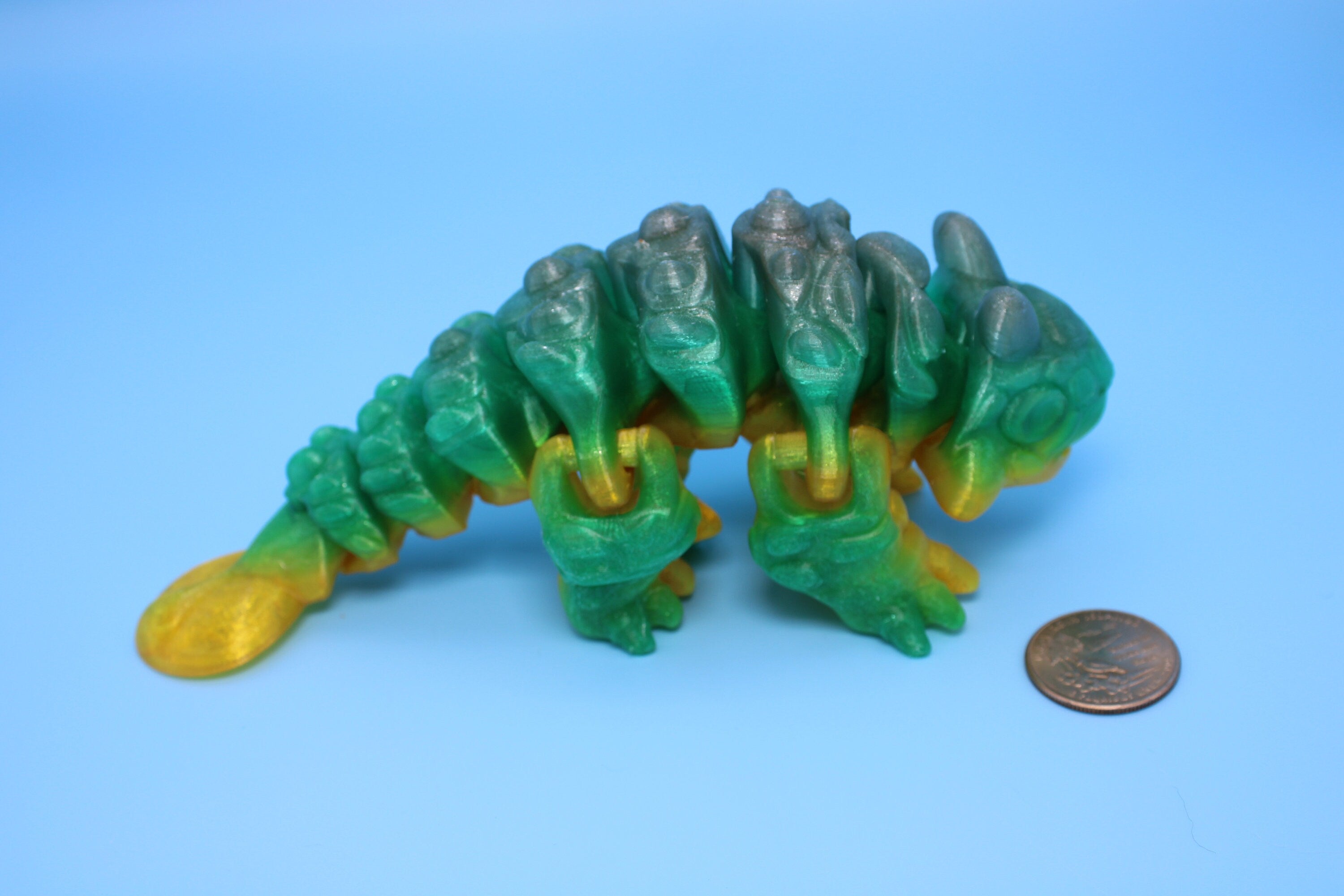 Dinosaur | Ankylosaurus- Green & Yellow | 3D Printed Cute Dino | 7.25 inches | Fidget Toy | Articulating Dinosaur