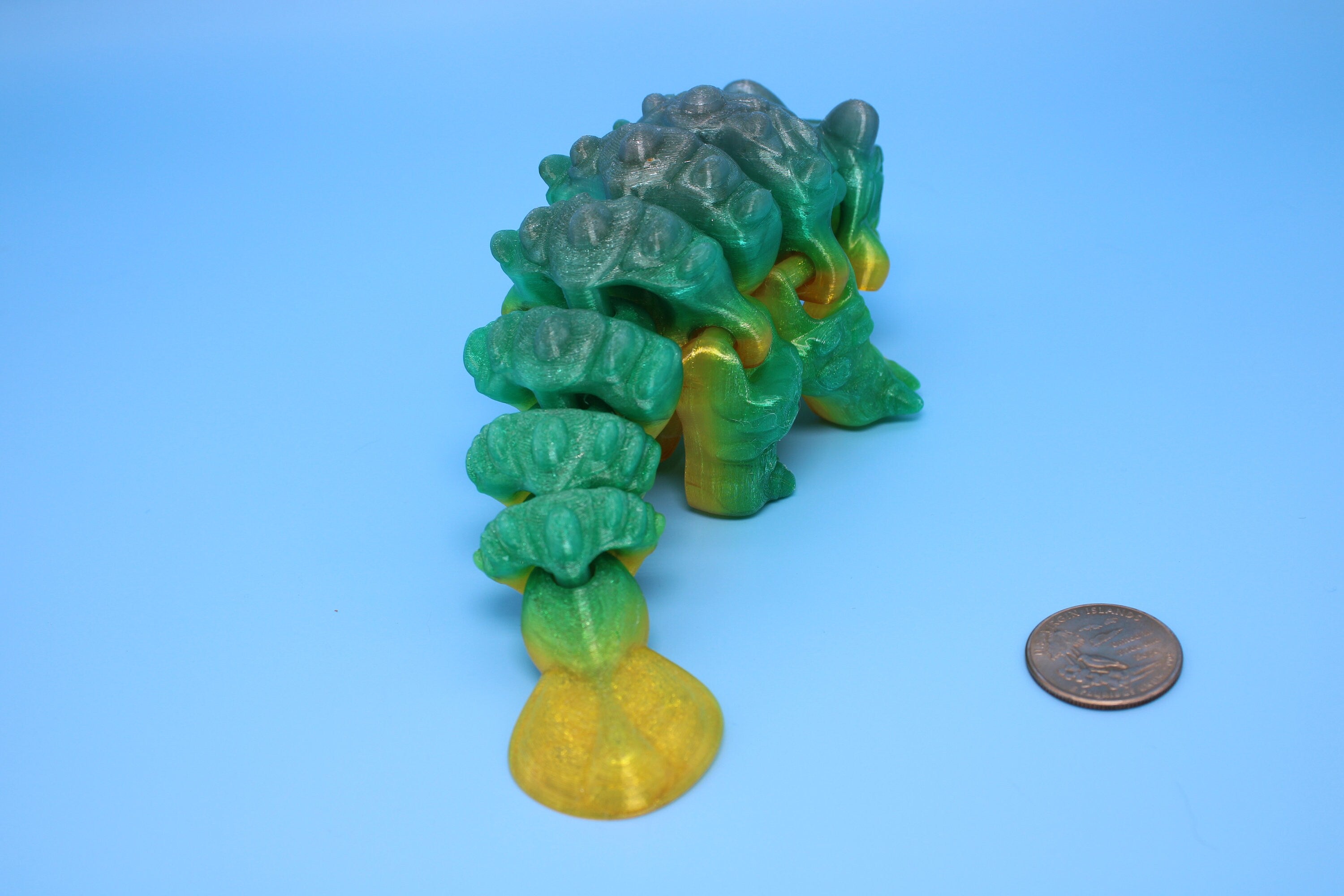 Dinosaur | Ankylosaurus- Green & Yellow | 3D Printed Cute Dino | 7.25 inches | Fidget Toy | Articulating Dinosaur