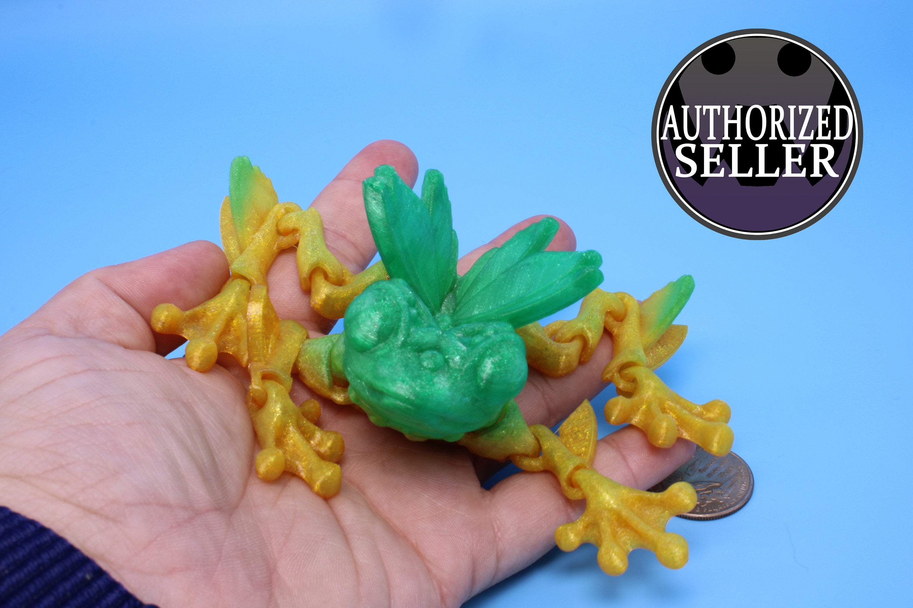 Butterfly Frog-Green & Yellow | 3D Printed | Flutter Frog | Fidget Toy | Articulating Frog.