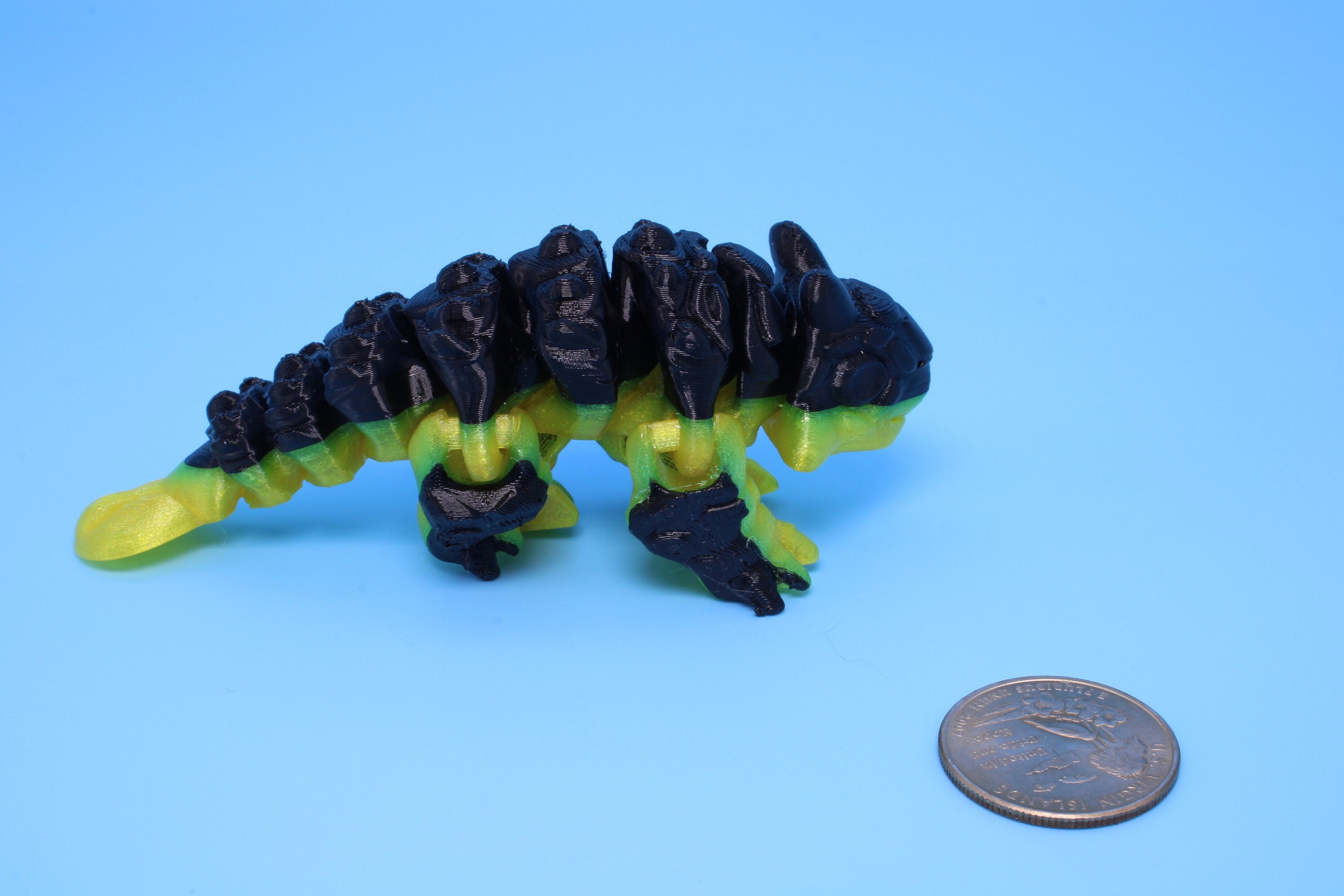Dinosaur | Ankylosaurus- Black & Yellow | Miniature | 3D Printed TPU | Cute Dino | 4.25 inches | Fidget Toy.