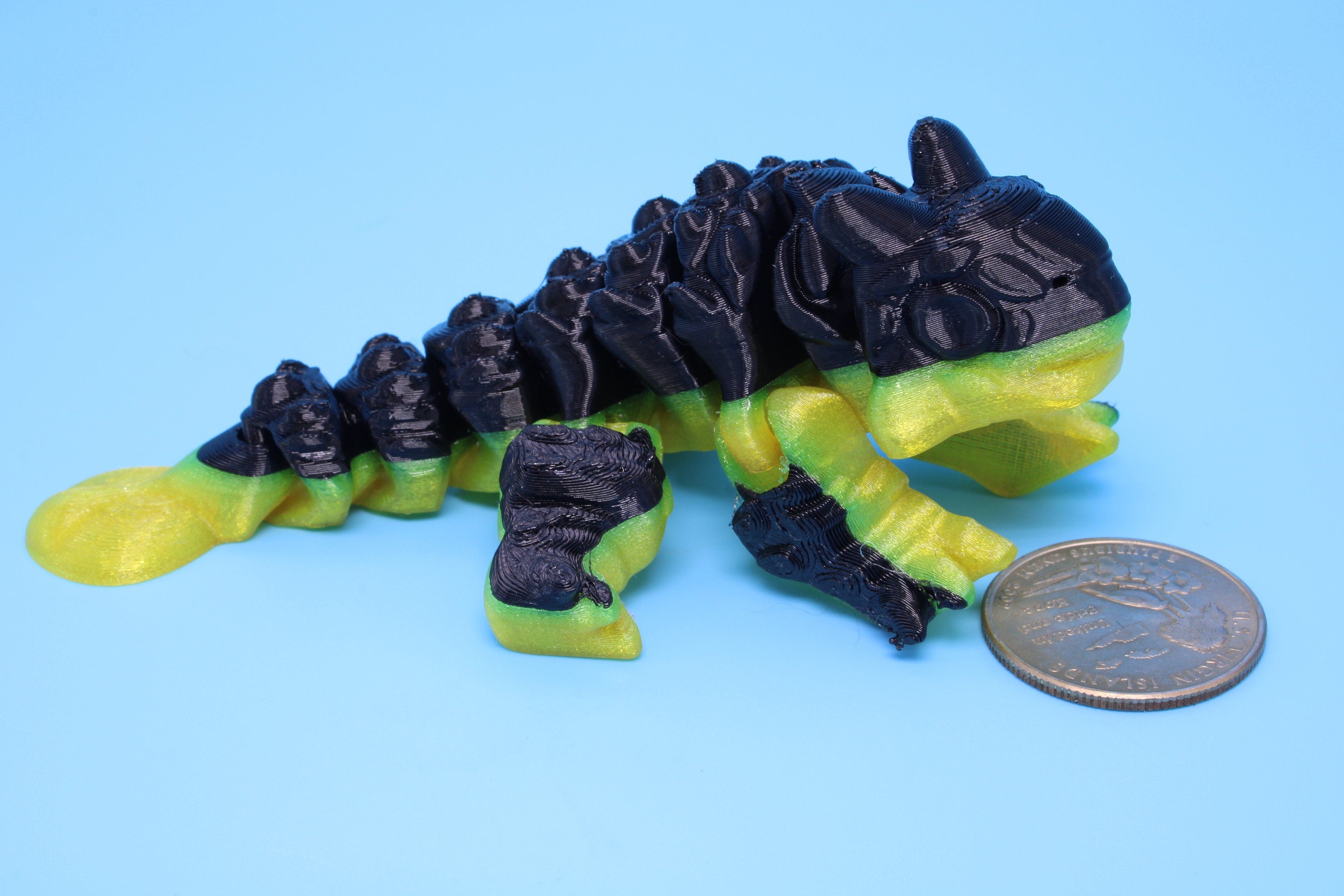 Dinosaur | Ankylosaurus- Black & Yellow | Miniature | 3D Printed TPU | Cute Dino | 4.25 inches | Fidget Toy.