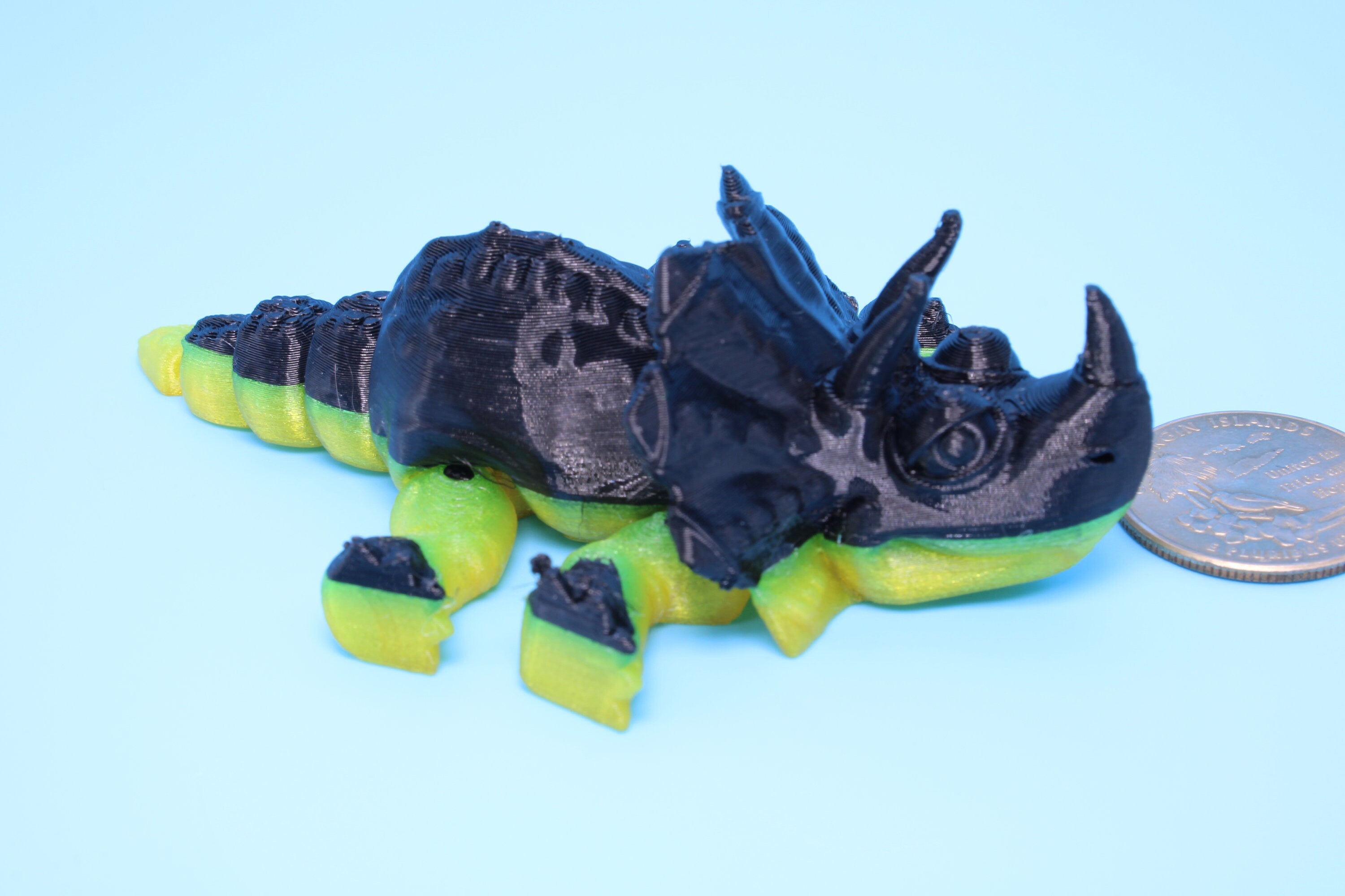 Miniature Triceratops- Black & Yellow | 3D Printed | Articulating Fidget toy | Sensory Toy | 4 in.