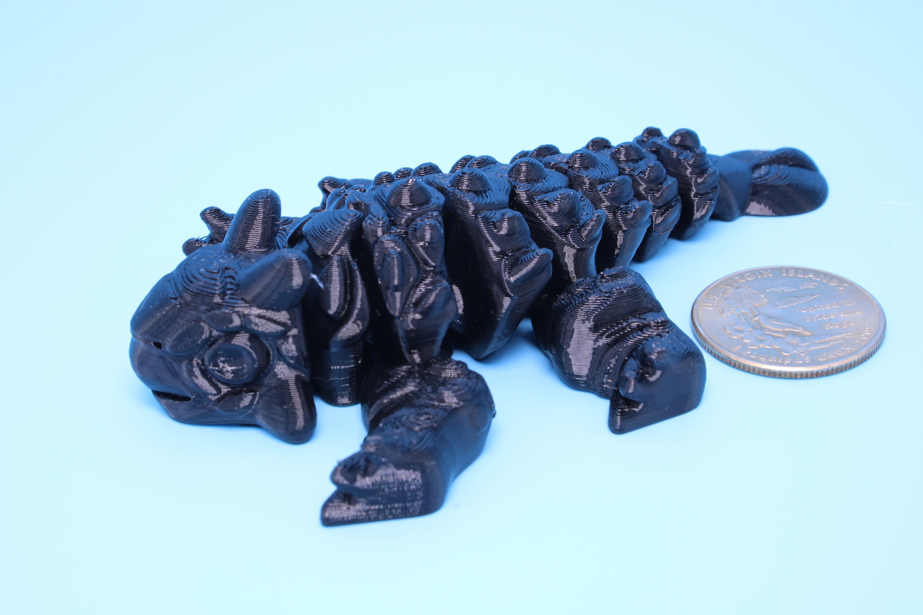 Dinosaur | Ankylosaurus- Black | Miniature | 3D Printed TPU | Cute Dino | 4.25 inches | Fidget Toy.