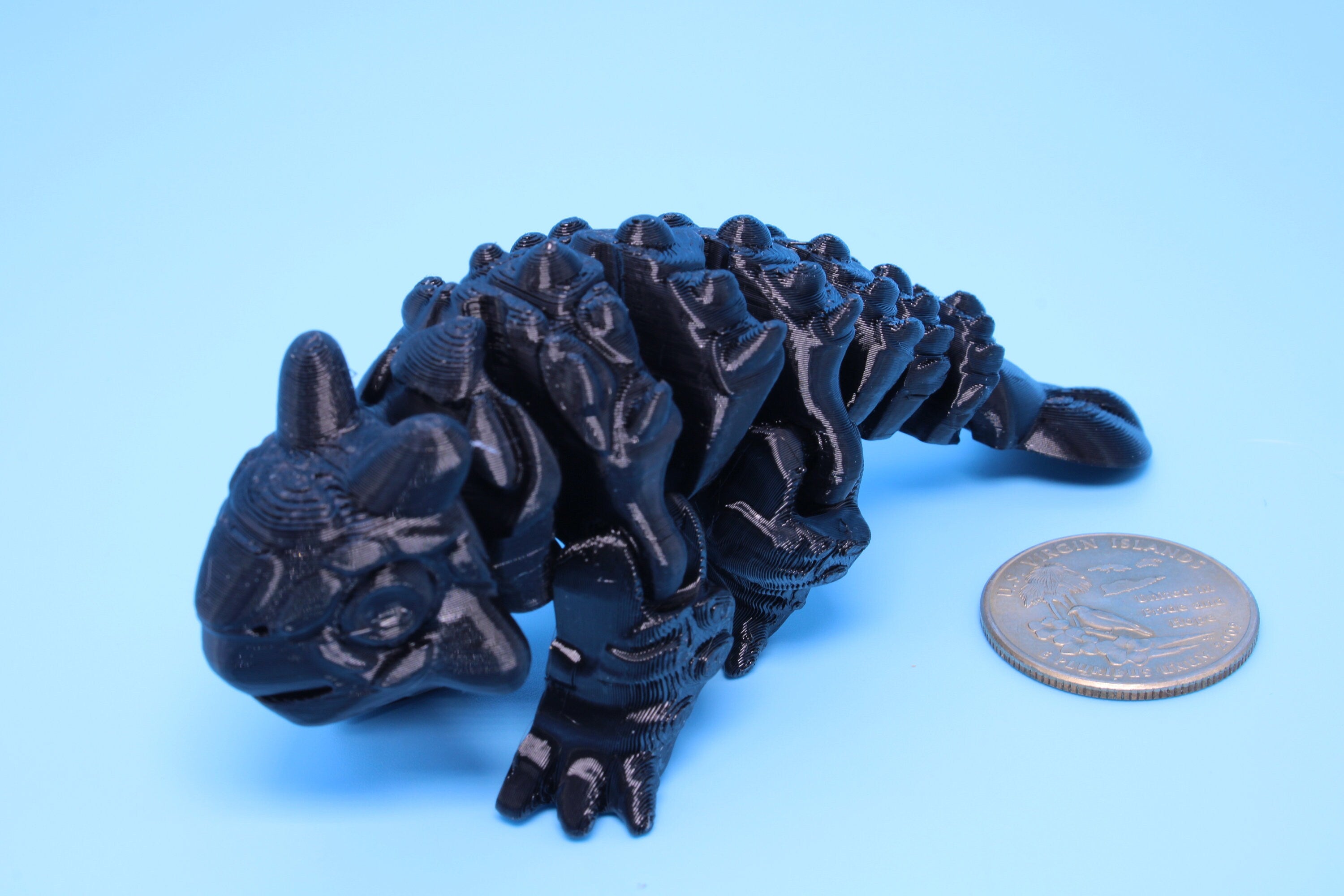 Dinosaur | Ankylosaurus- Black | Miniature | 3D Printed TPU | Cute Dino | 4.25 inches | Fidget Toy.