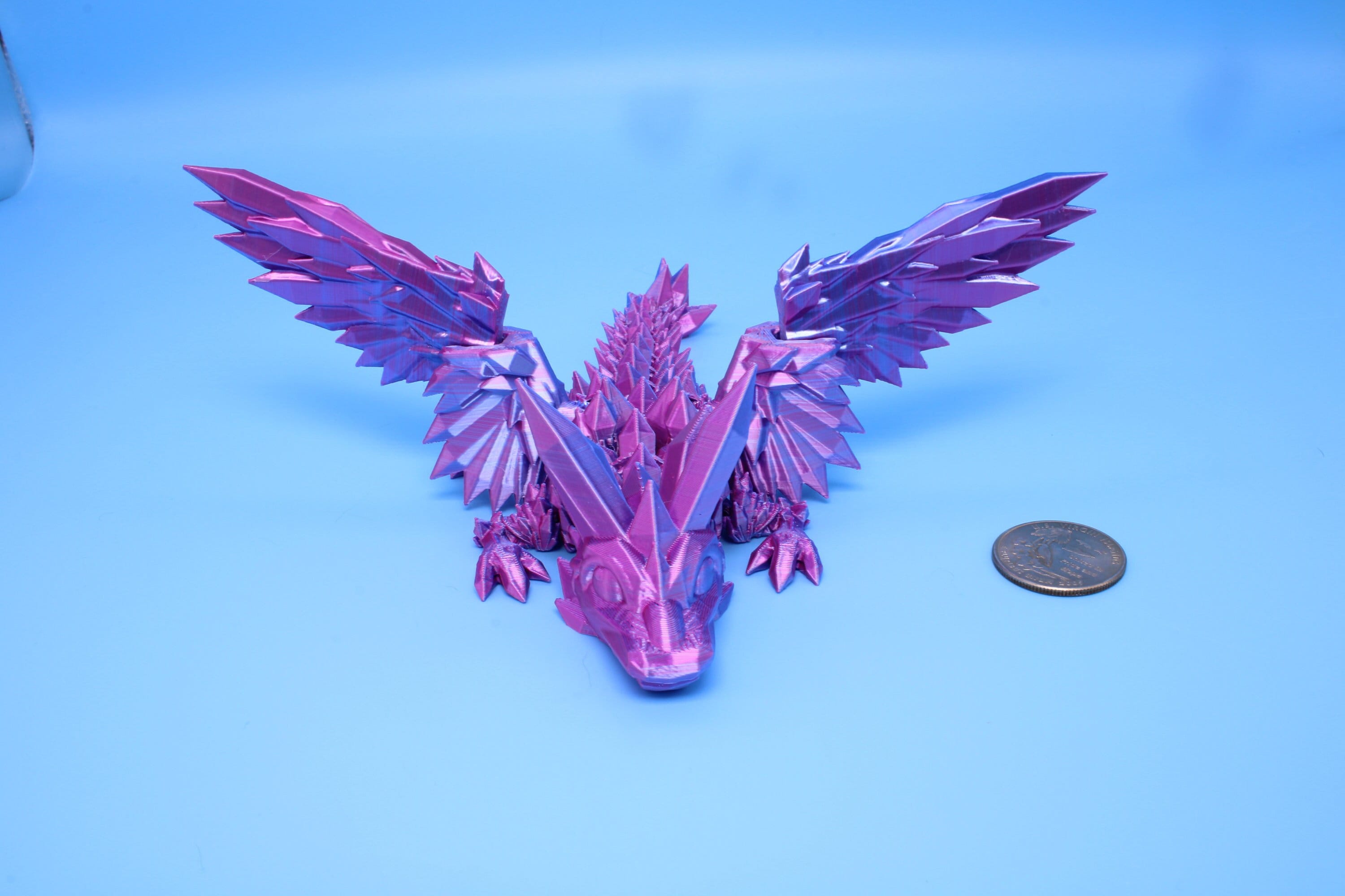Baby Crystal Wing Dragon- Blue, Pink & Purple Tones | Miniature | 3D printed | Dragon Fidget | Flexi Toy | 7 in. | Pet Dragon.