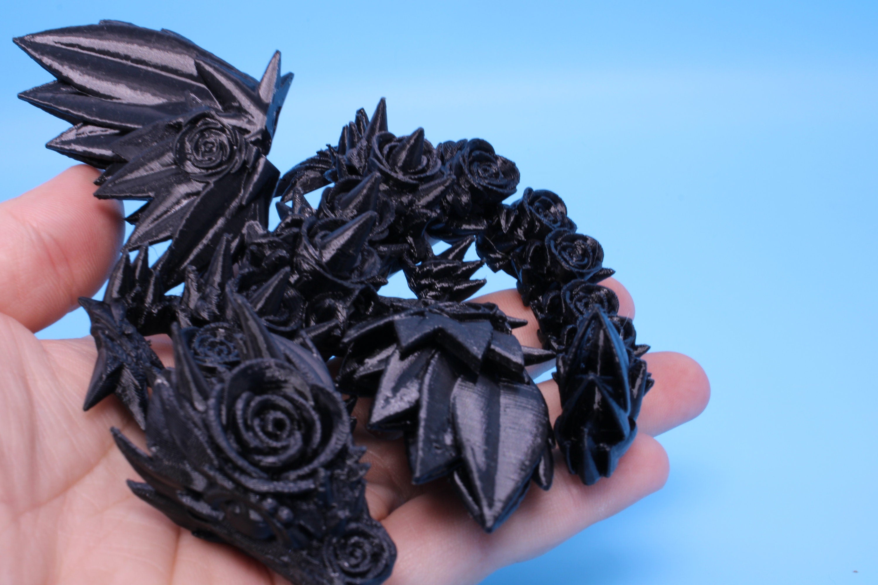 Baby Rose Wing Dragon | Black | 3D Printed | Fidget | Flexi Toy 8.5 in. | Stress Relief Gift