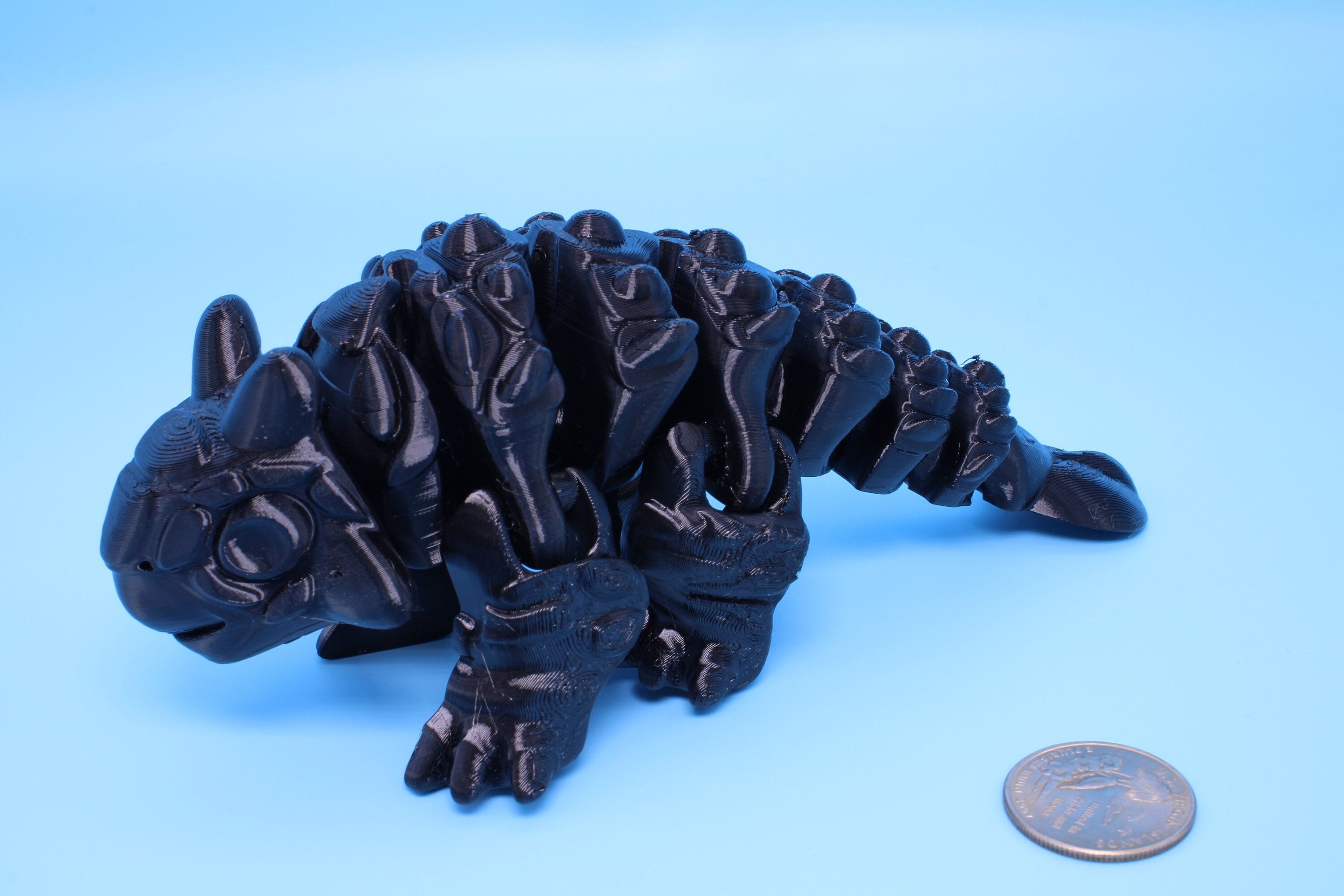 Dinosaur | Ankylosaurus- Black | 3D Printed Cute Dino | 7.25 inches | Fidget Toy | Articulating Dinosaur