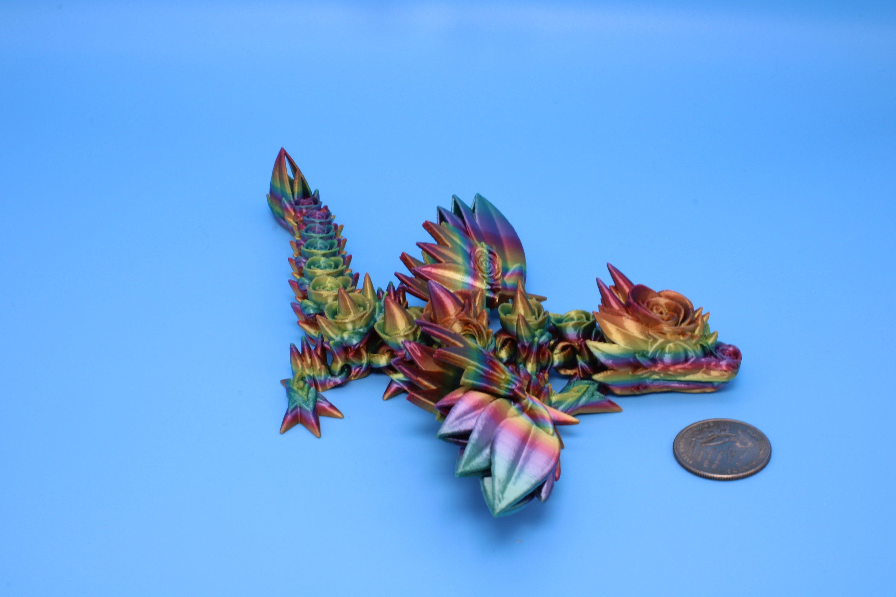 Baby Rose Wing Dragon | Rainbow | 3D Printed | Fidget | Flexi Toy 8.5 in. | Stress Relief Gift