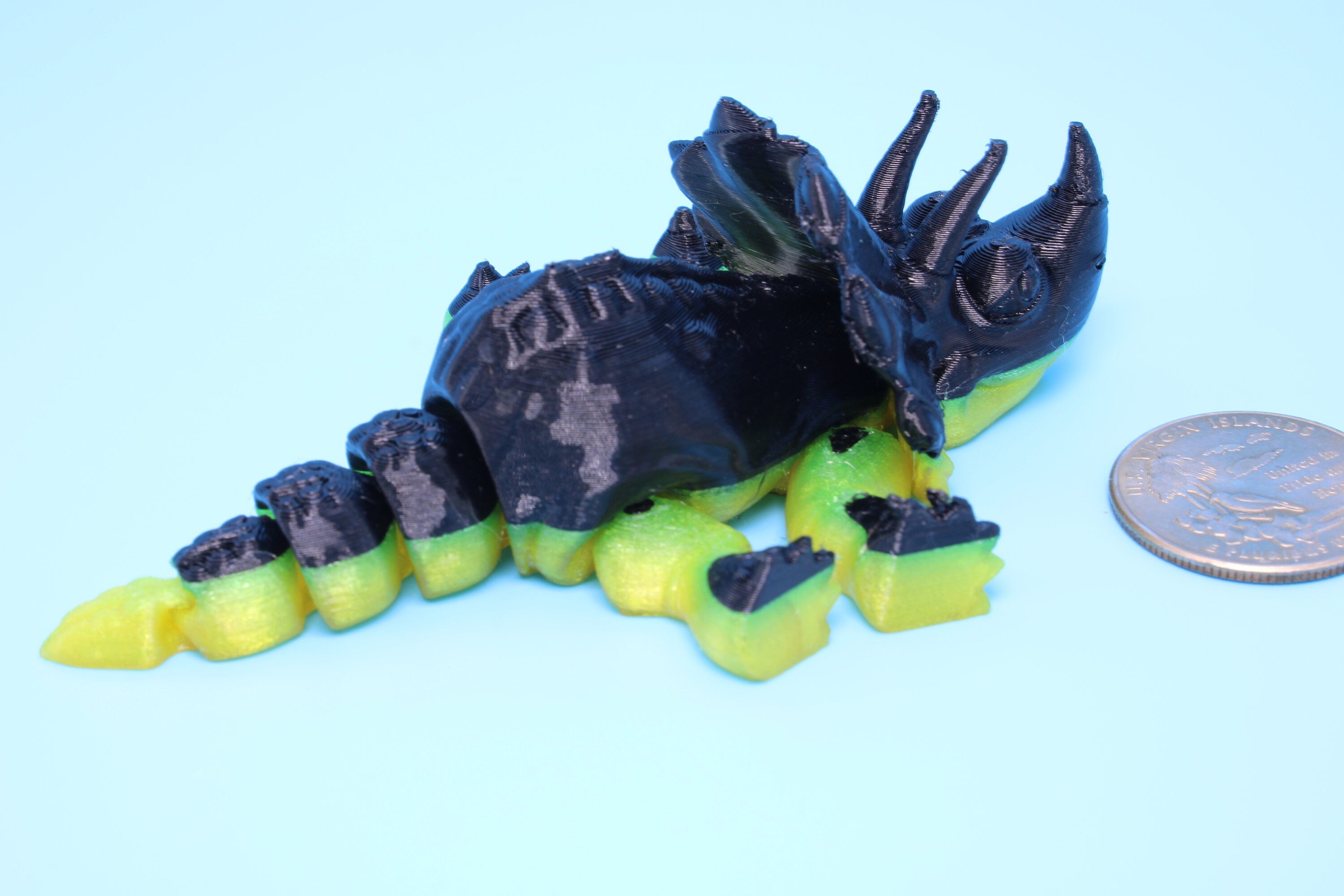Miniature Triceratops- Black & Yellow | 3D Printed | Articulating Fidget toy | Sensory Toy | 4 in.