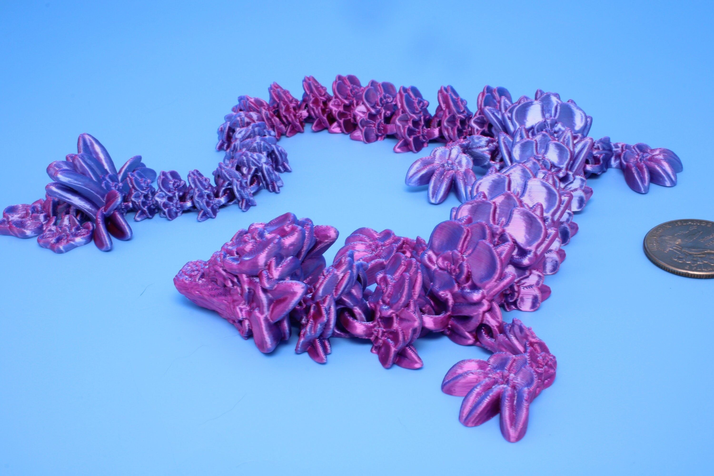 Orchid Dragon- Pink & Blue | 3D Printed | Flexi Toy | Adult Fidget Toy | 14.5 inch.
