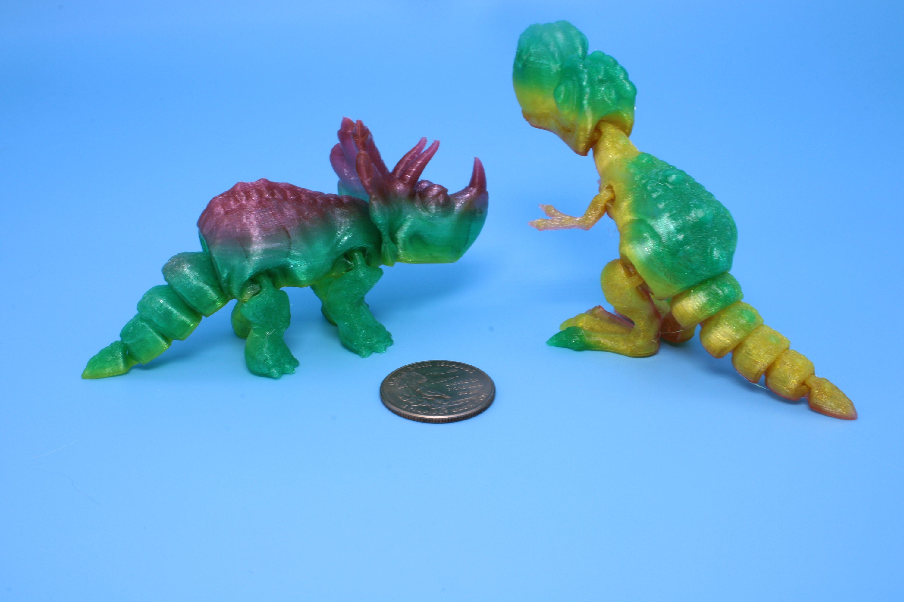 Miniature T-Rex / Triceratops | Set of 2 | Articulating | 3D Printed TPU | Super Cute Dinosaur.