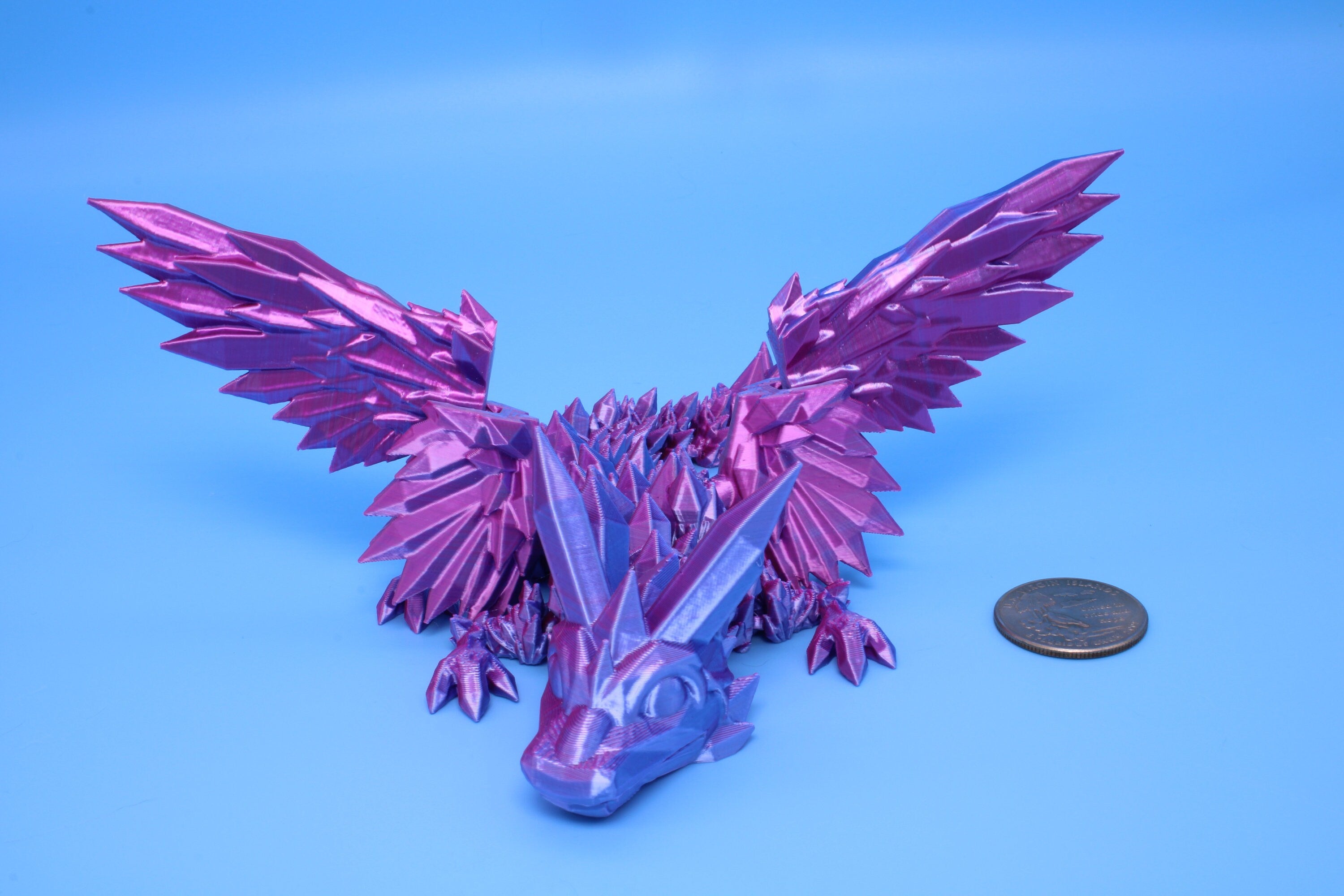 Baby Crystal Wing Dragon- Blue, Pink & Purple Tones | Miniature | 3D printed | Dragon Fidget | Flexi Toy | 7 in. | Pet Dragon.