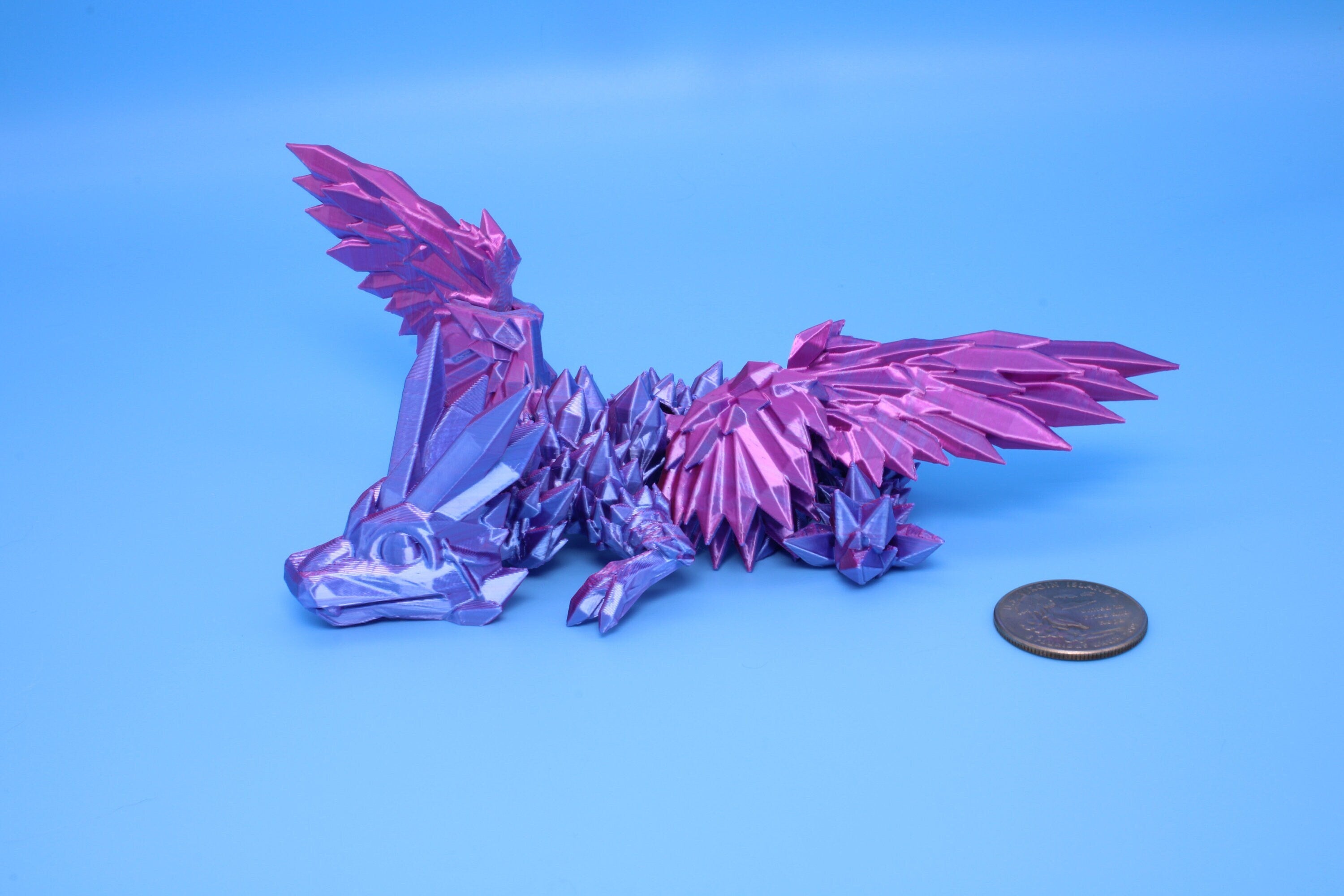 Baby Crystal Wing Dragon- Blue, Pink & Purple Tones | Miniature | 3D printed | Dragon Fidget | Flexi Toy | 7 in. | Pet Dragon.