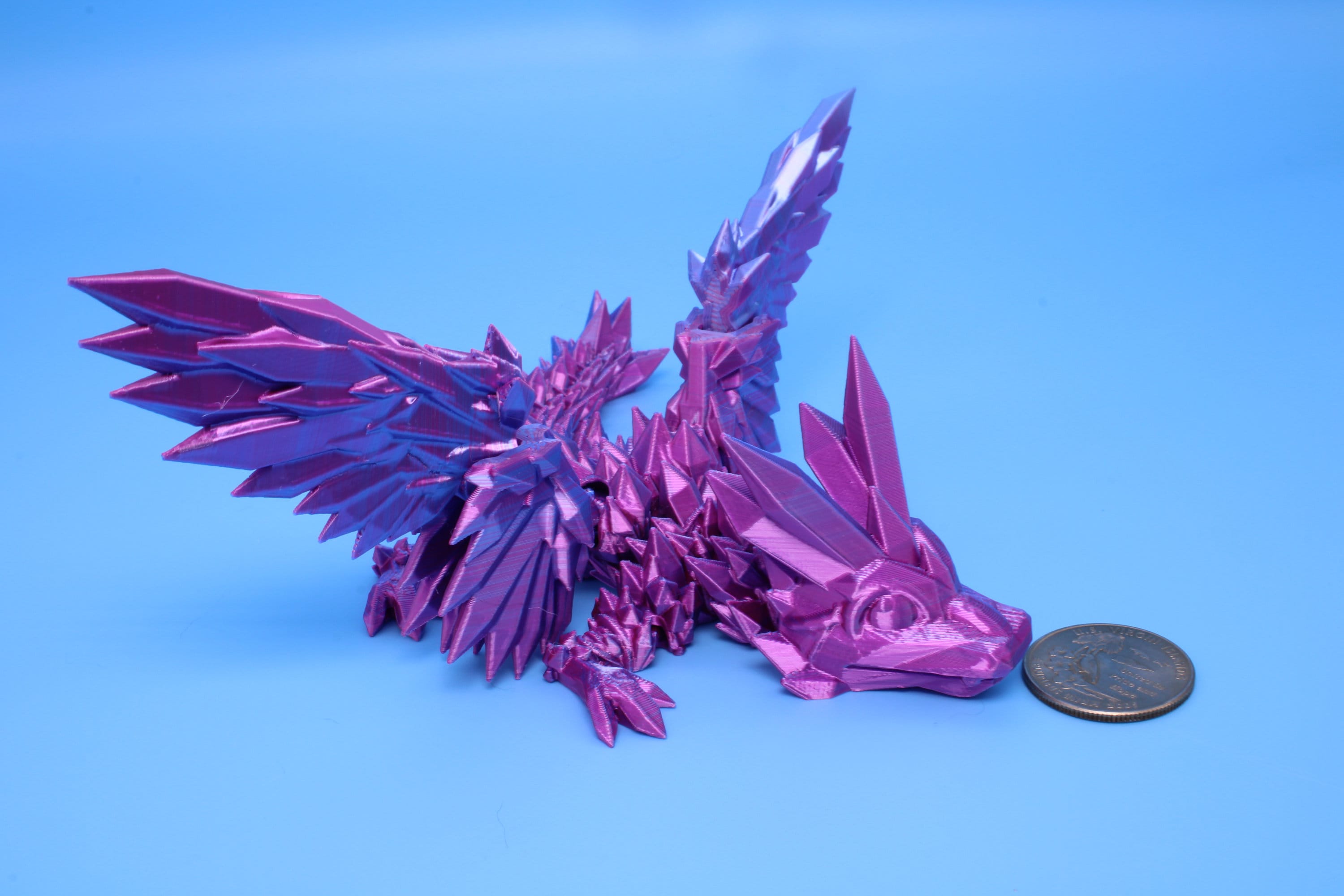 Baby Crystal Wing Dragon- Blue, Pink & Purple Tones | Miniature | 3D printed | Dragon Fidget | Flexi Toy | 7 in. | Pet Dragon.
