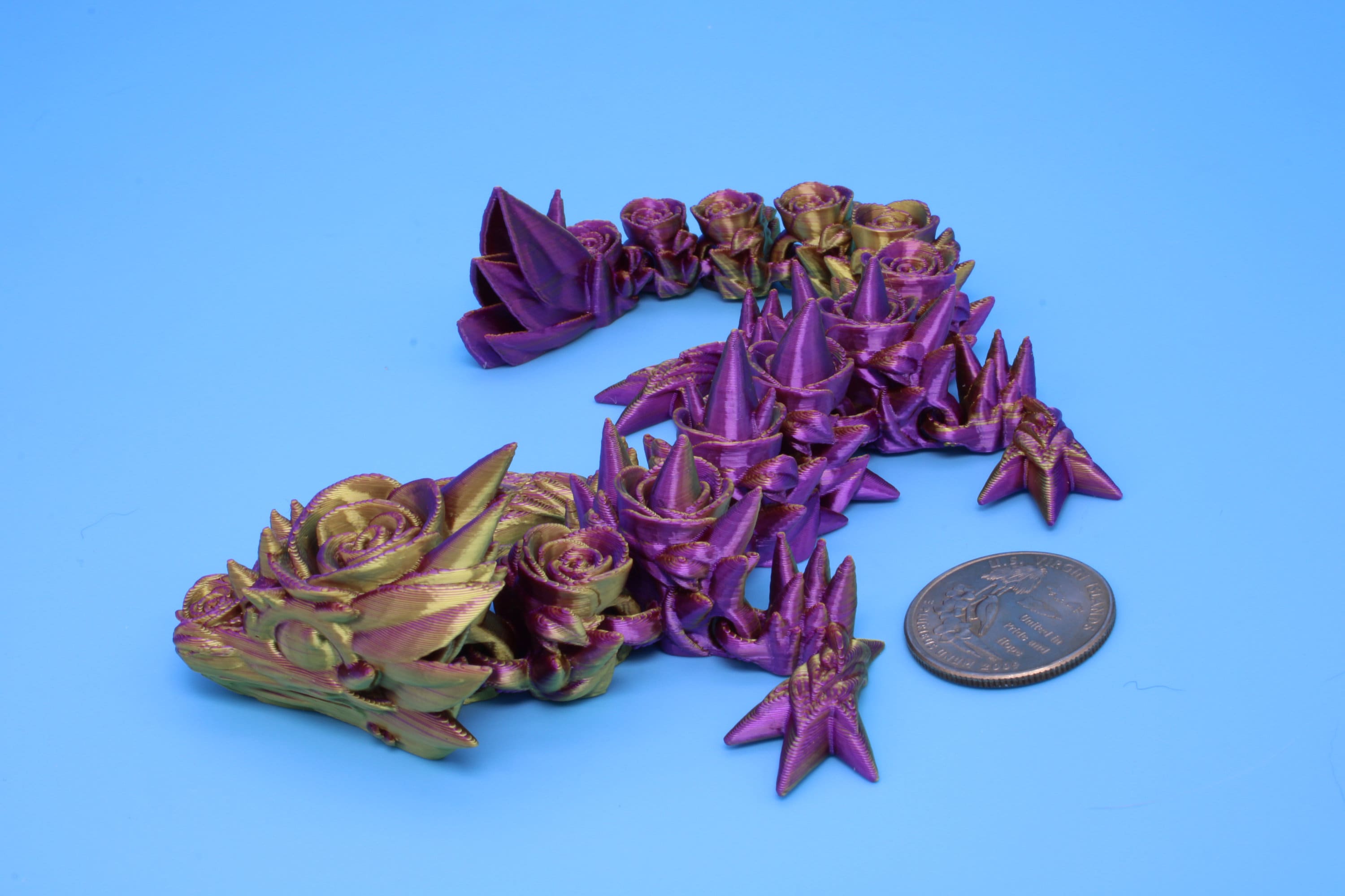 Baby Rose Dragon | Miniature | 3D Printed | Fidget | Flexi Toy 8.5 in. | Stress Relief Gift