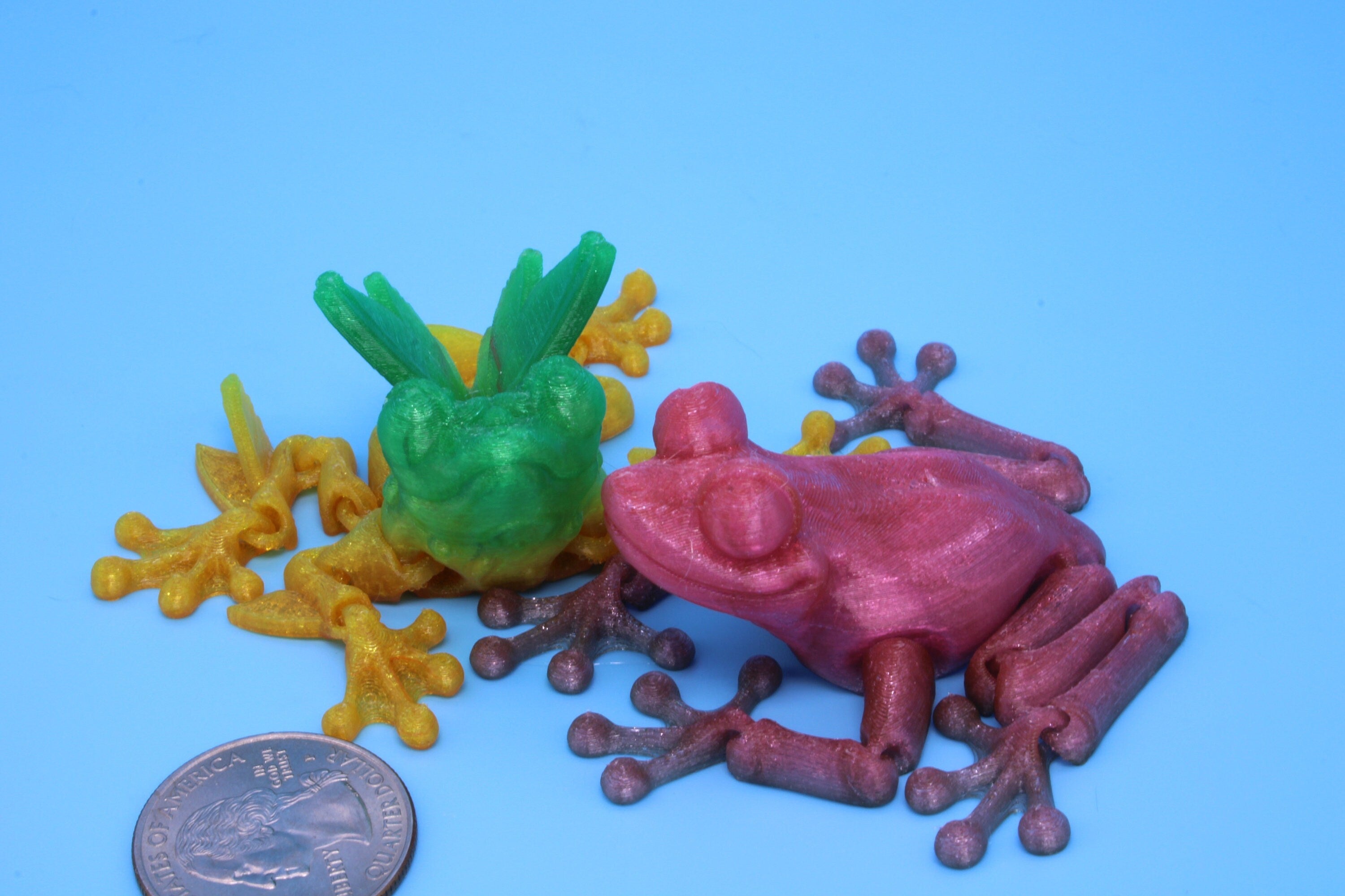 Butterfly Frog-Green & Yellow with Pink Frog | 3D Printed Articulating Frog.