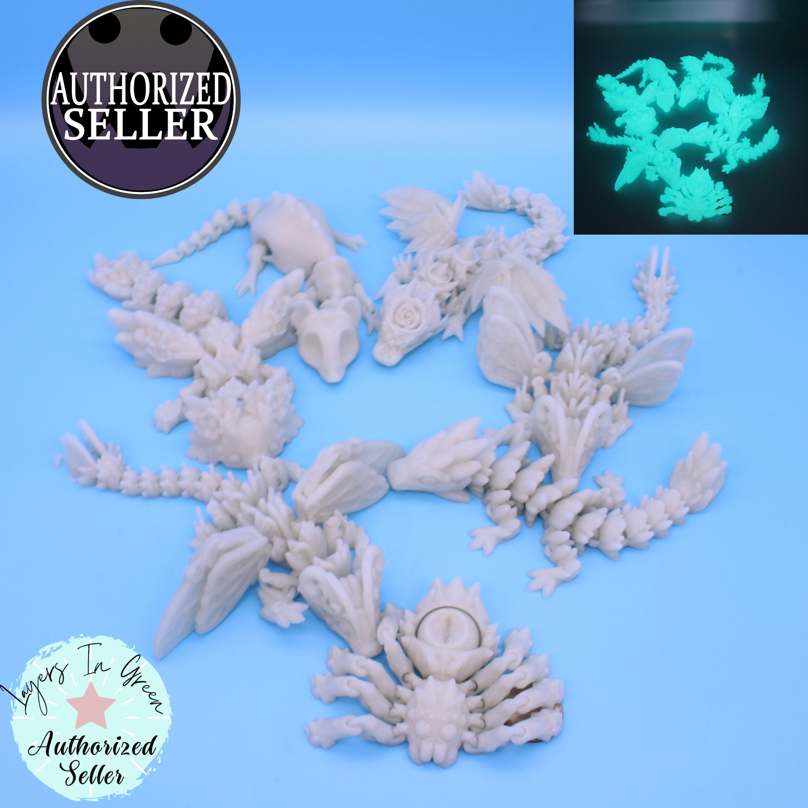Glow in the Dark! Spider, Bone Rat, Dragons - Kosha, Rosewing, Butterfly.