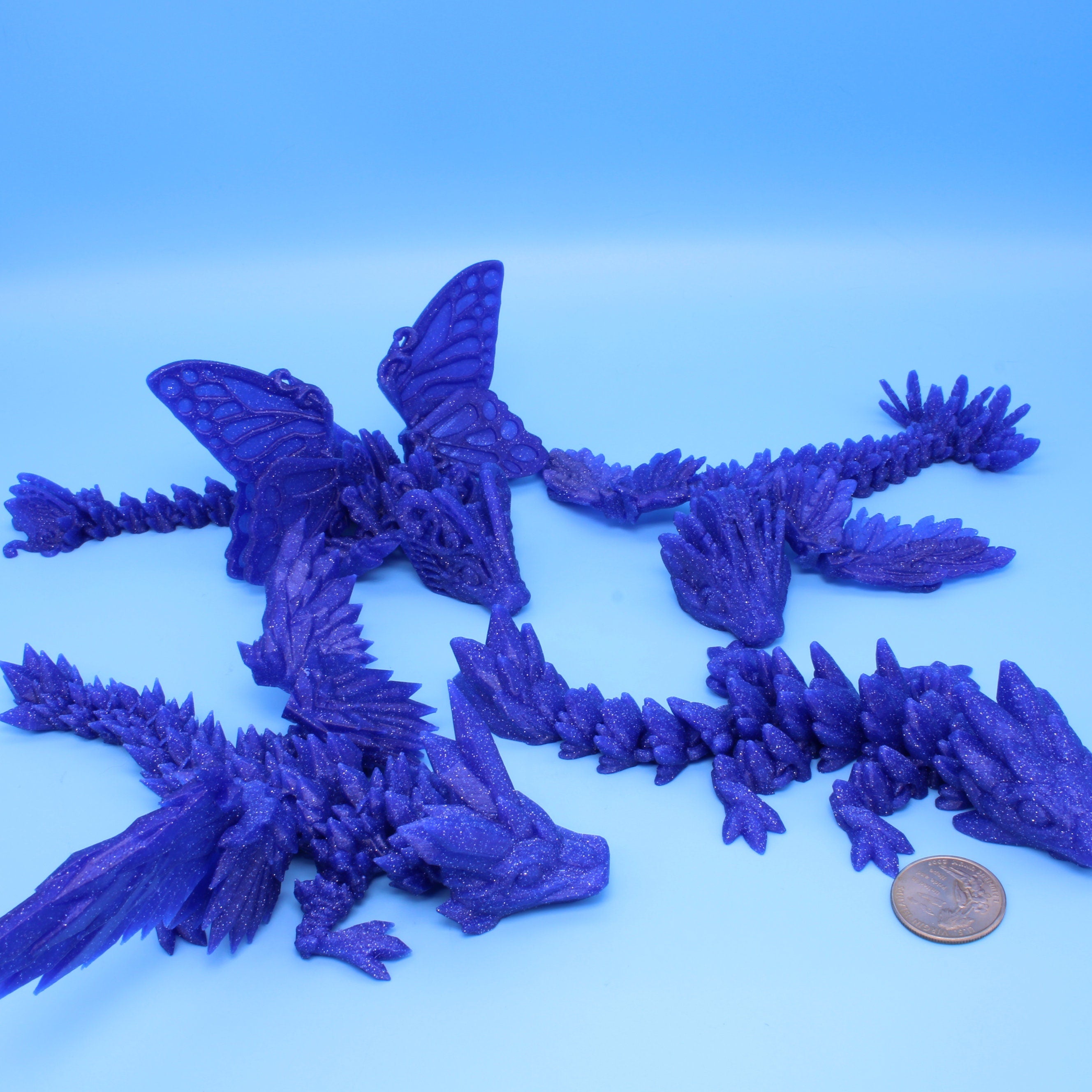Dragons - Baby Gem, Butterfly, Serpent. Blue Glitter