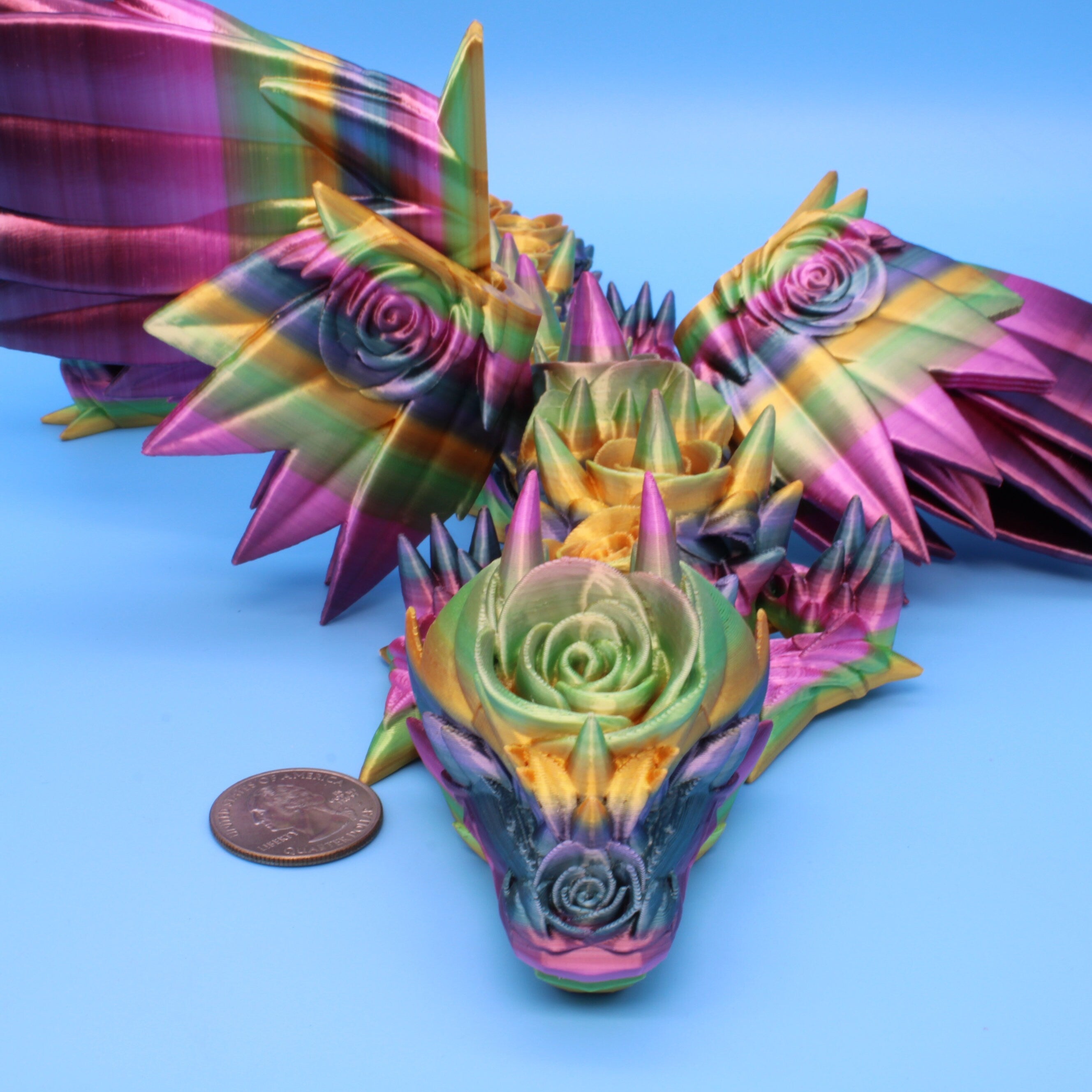 Rose Wing Dragon- Rainbow | 3D Printed | 19 in.