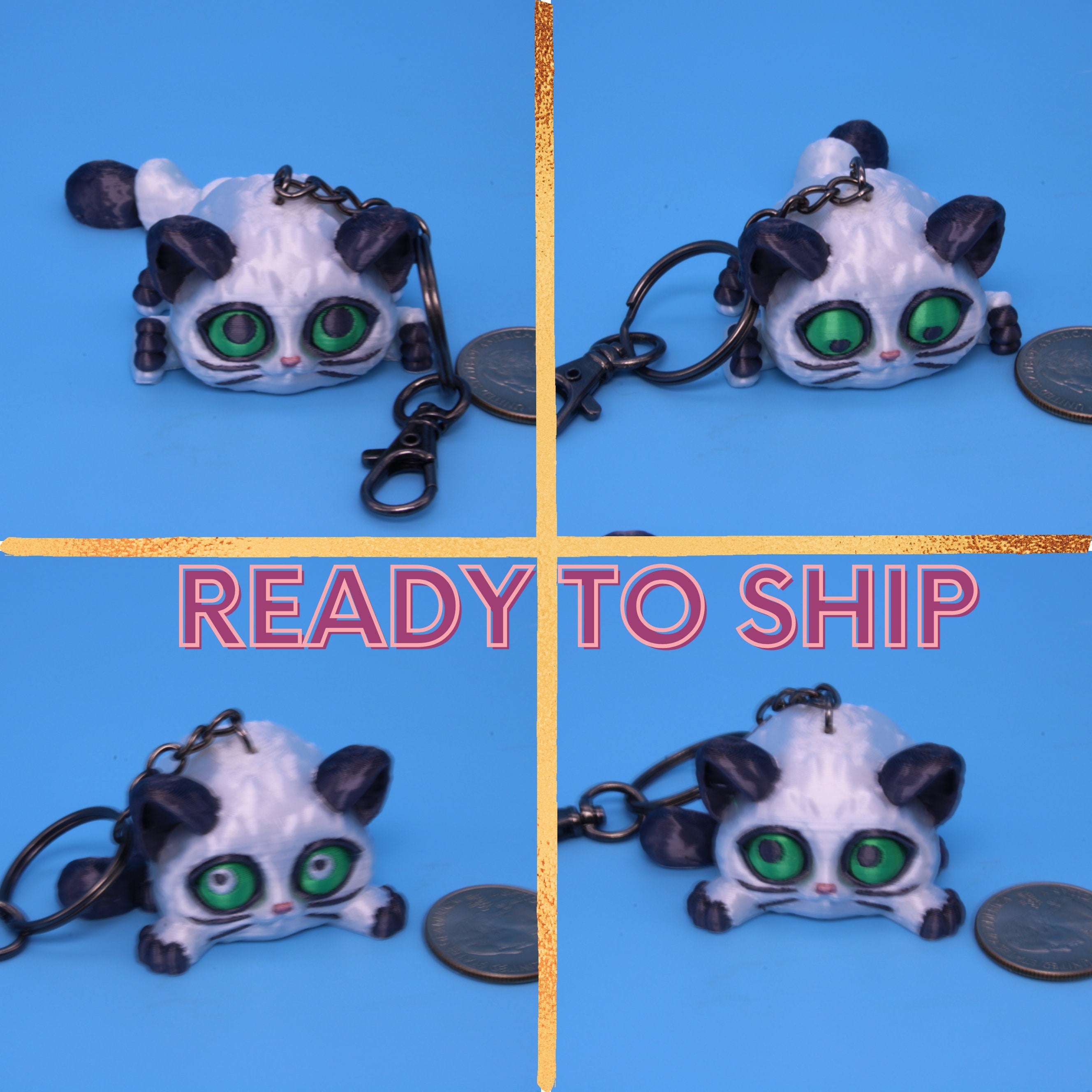 White / Black Cat Puff Keychain - 3D Printed