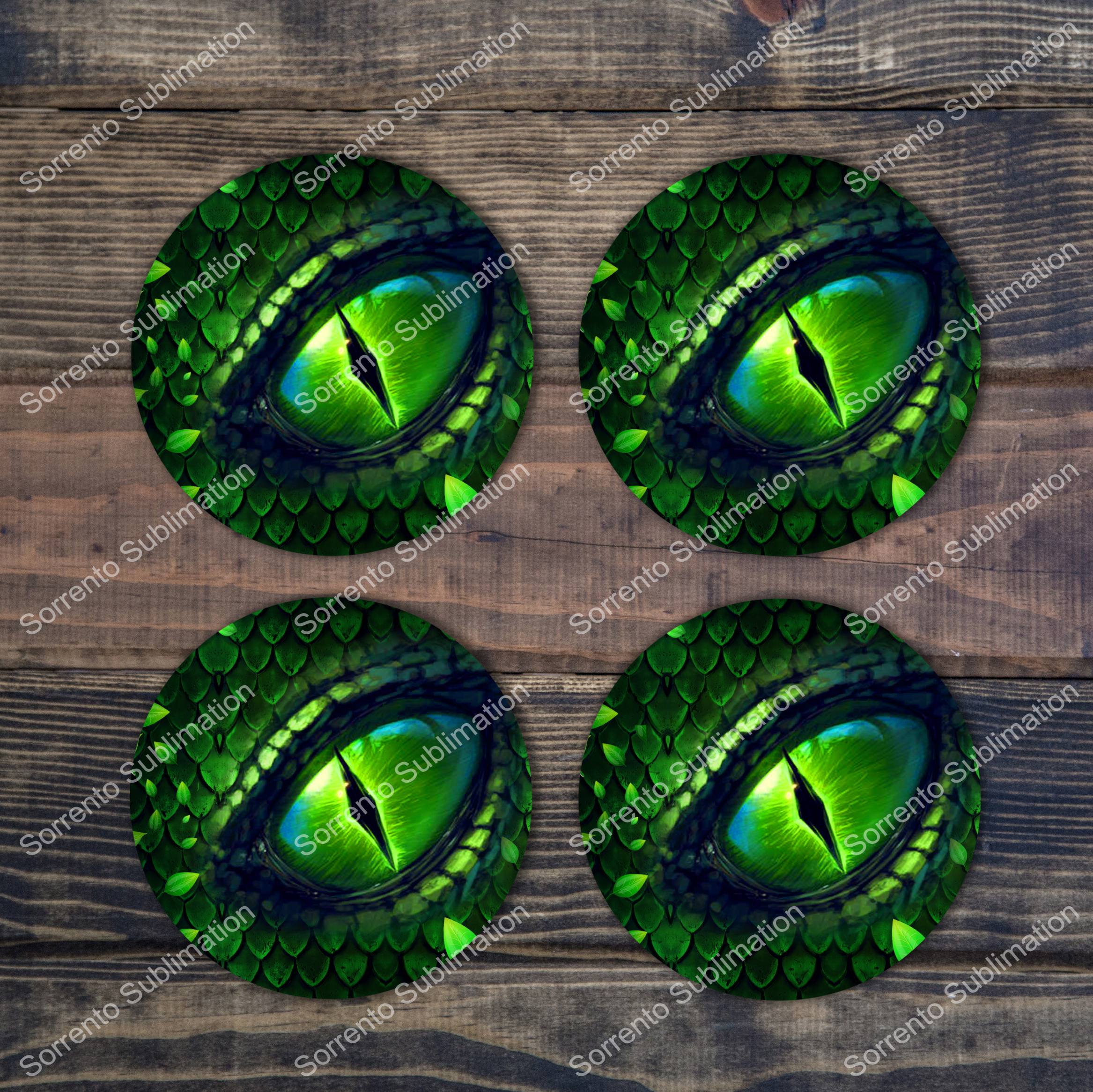 Dragon Eye Coaster- Green eye. Ceramic Single, or Set of 4 Unique coasters