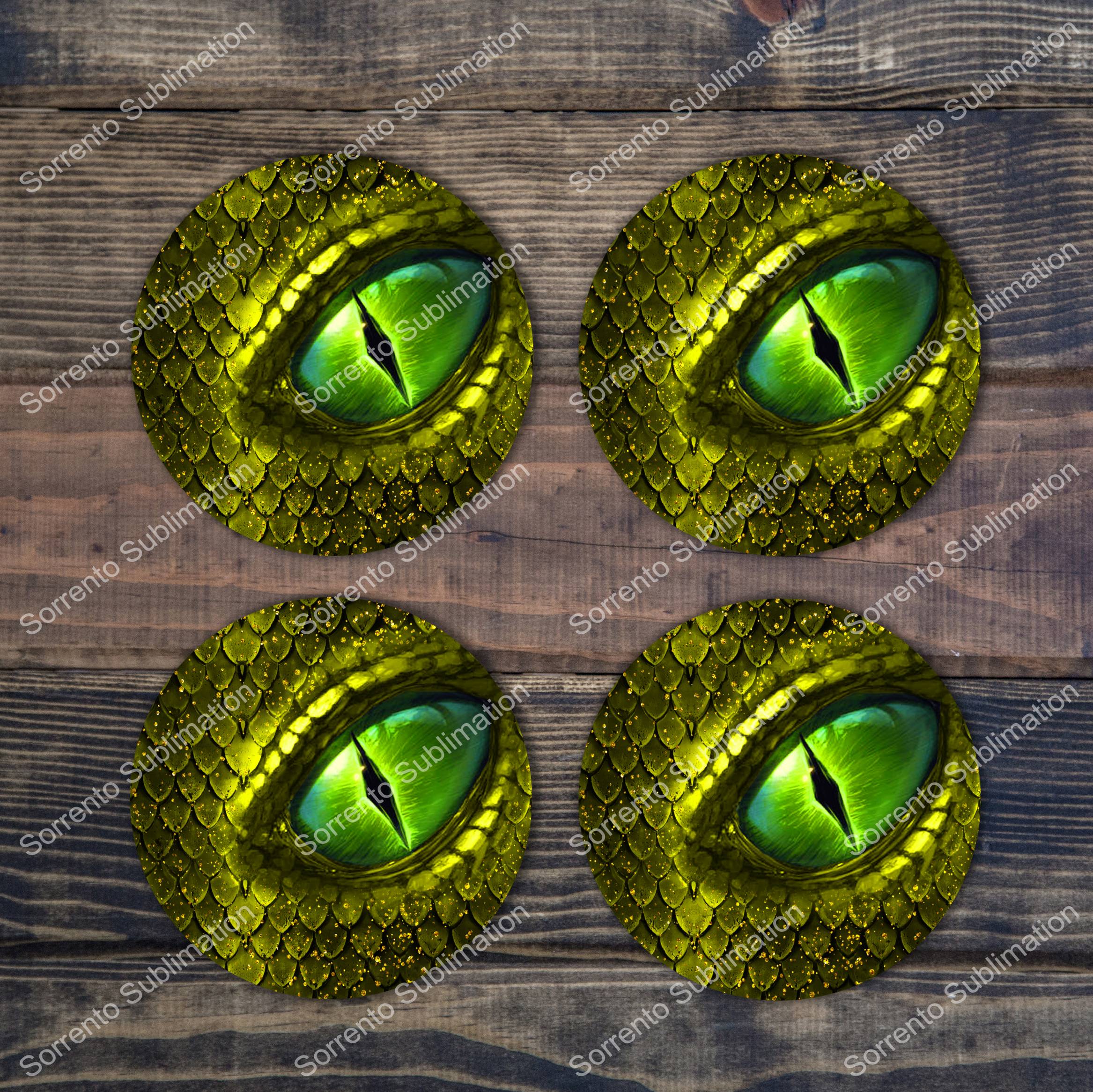 Dragon Eye Coaster- Green eye. Ceramic Single, or Set of 4 Unique coasters