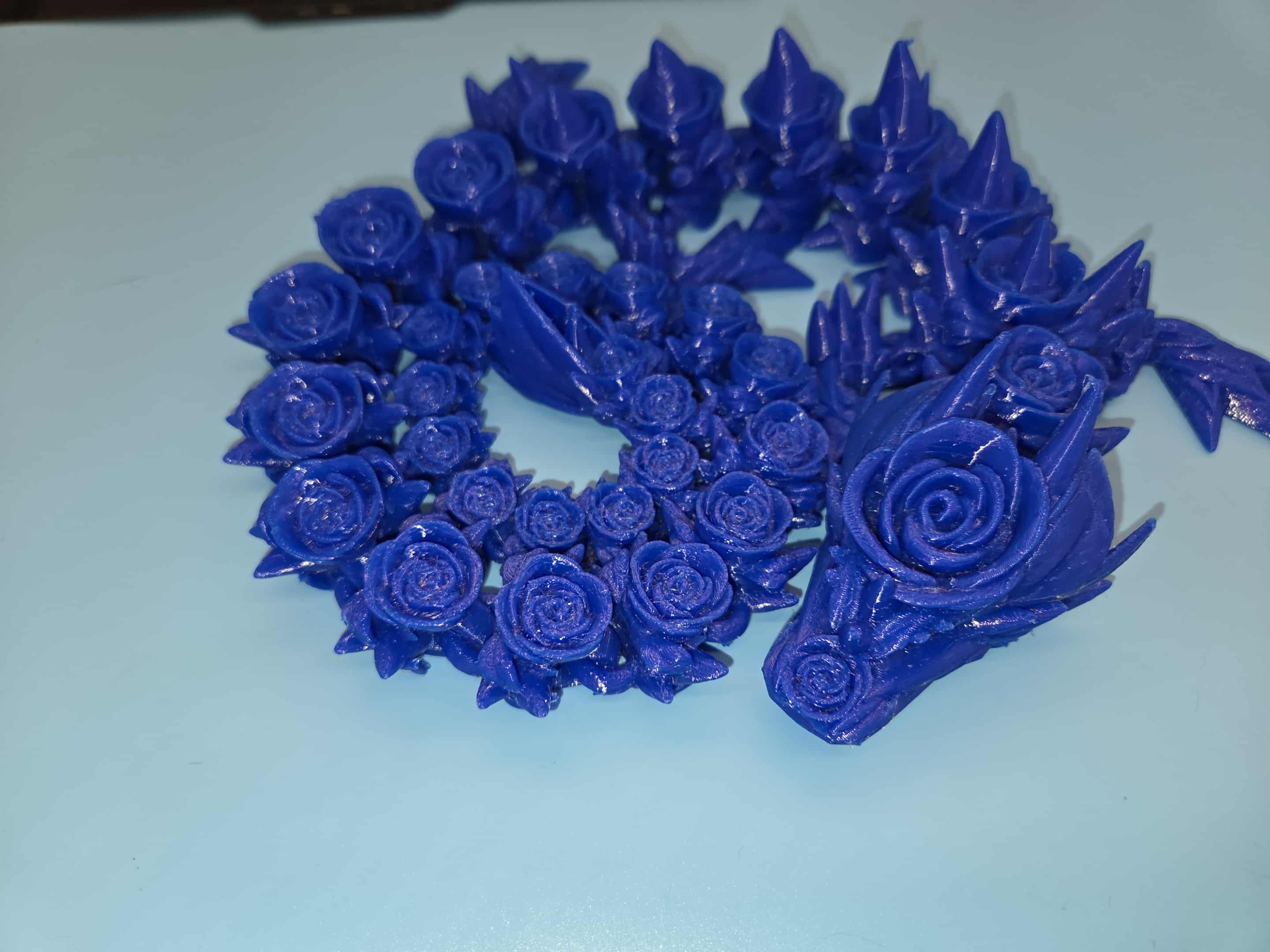 Rose Dragon- Blue | 3D Printed TPU | Fidget, Sensory Toy Dragon, Desk Toys. 29 in.