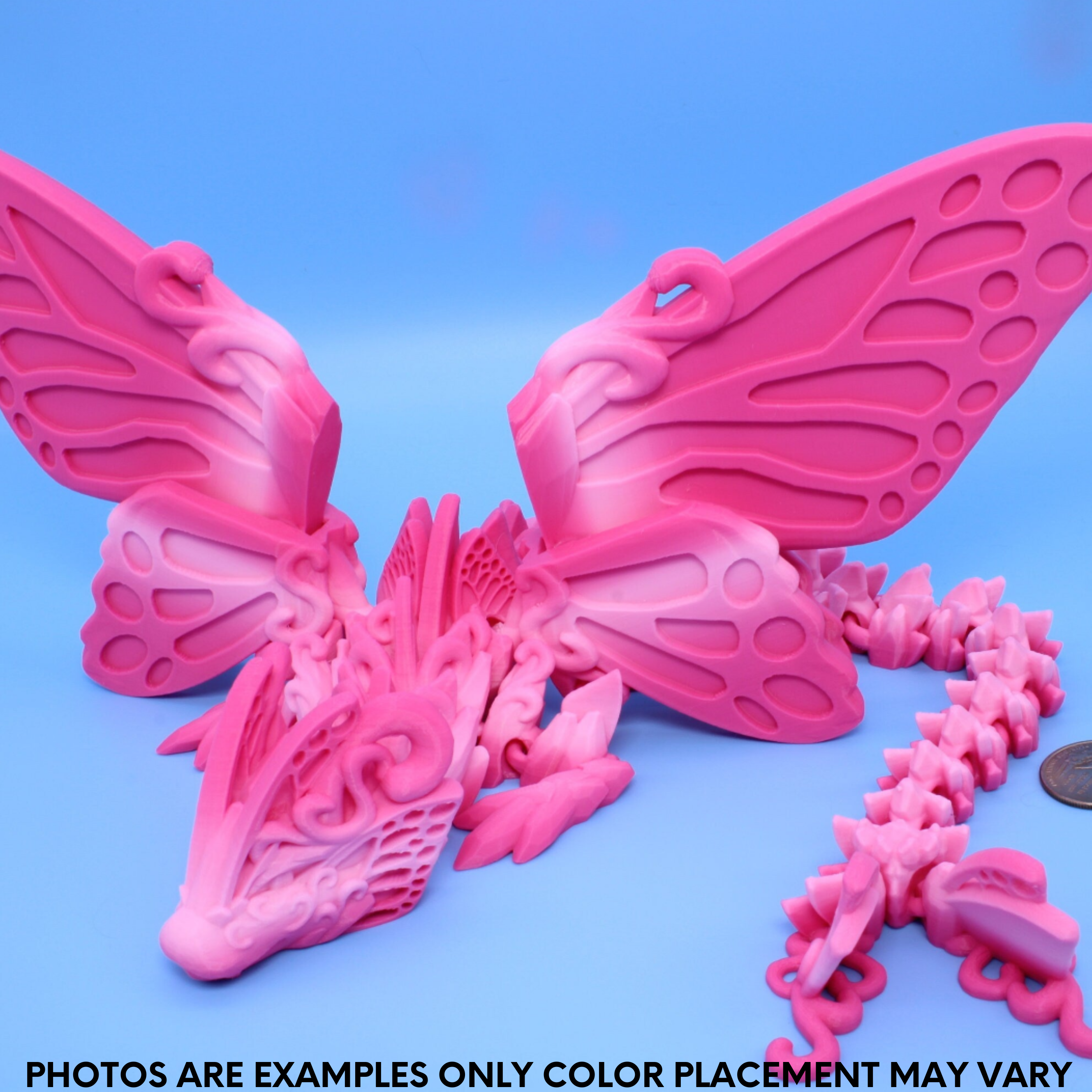 Butterfly Wing Dragon | Pink | Butterfly Wing Dragon | 3D printed | Articulating Dragon | Fidget Toy | Flexi Toy | 18 in