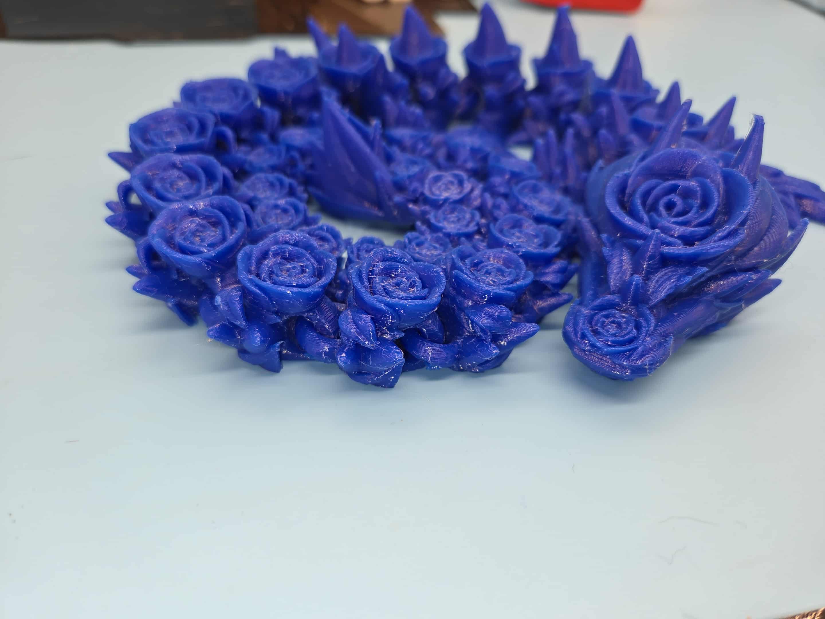 Rose Dragon- Blue | 3D Printed TPU | Fidget, Sensory Toy Dragon, Desk Toys. 29 in.