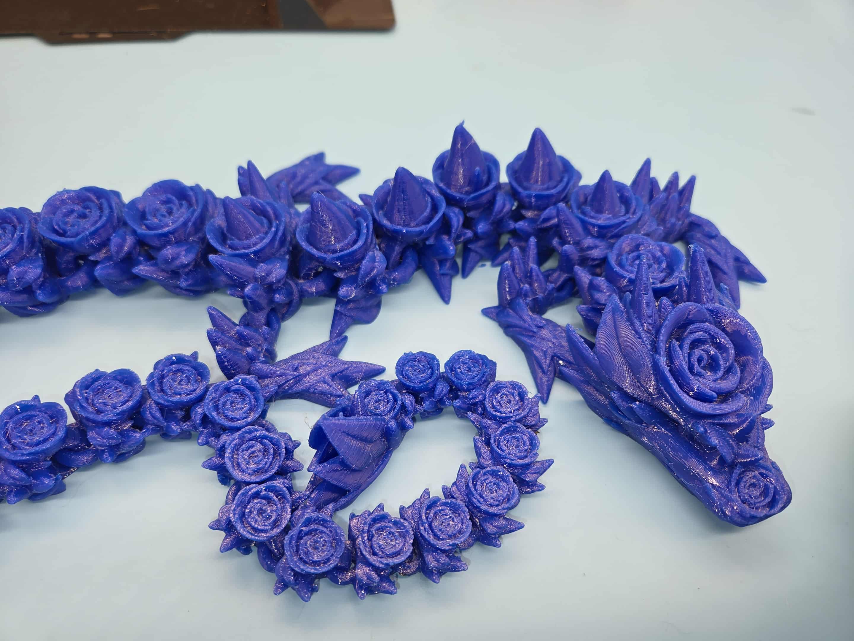 Rose Dragon- Blue | 3D Printed TPU | Fidget, Sensory Toy Dragon, Desk Toys. 29 in.