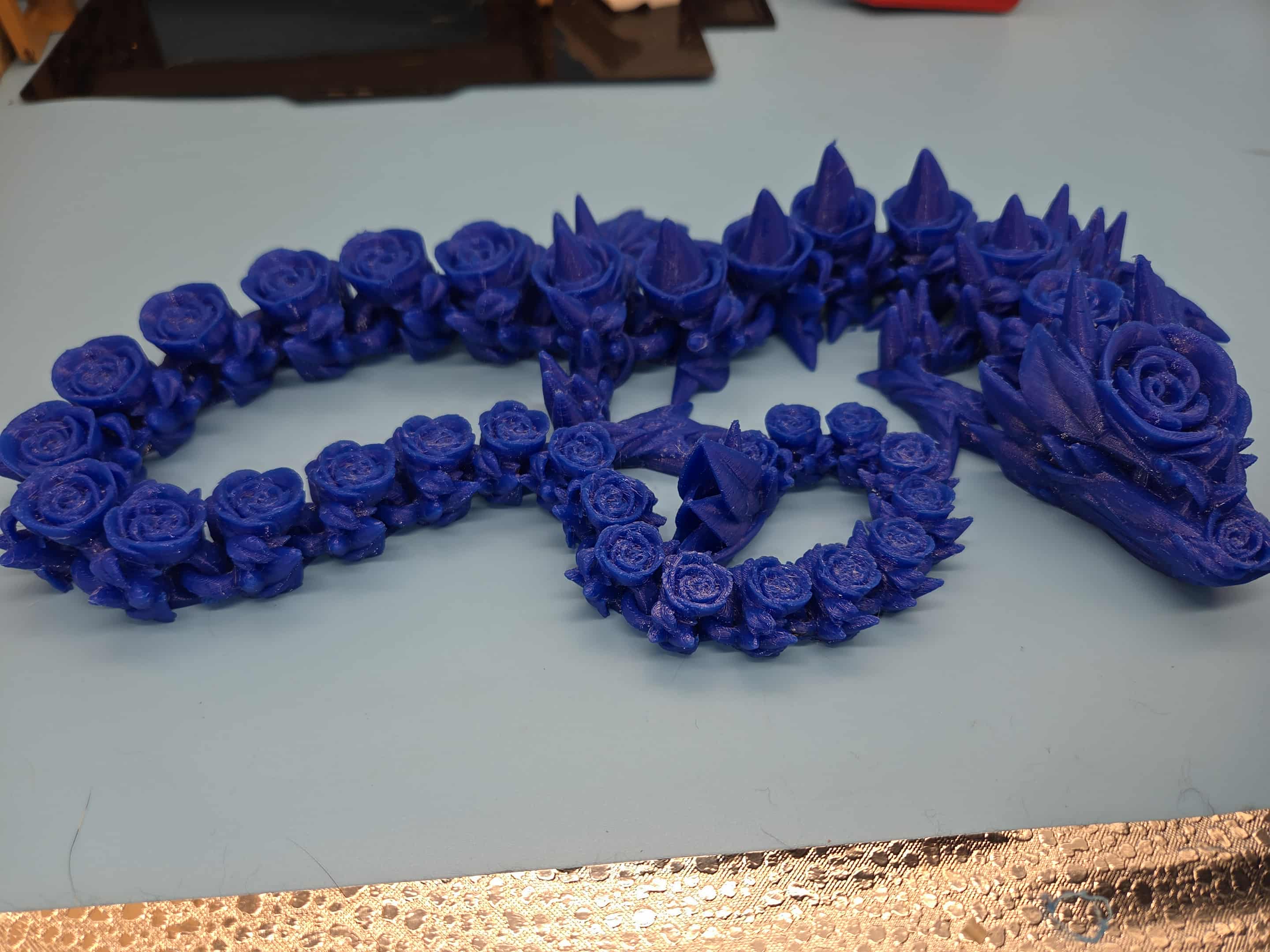 Rose Dragon- Blue | 3D Printed TPU | Fidget, Sensory Toy Dragon, Desk Toys. 29 in.