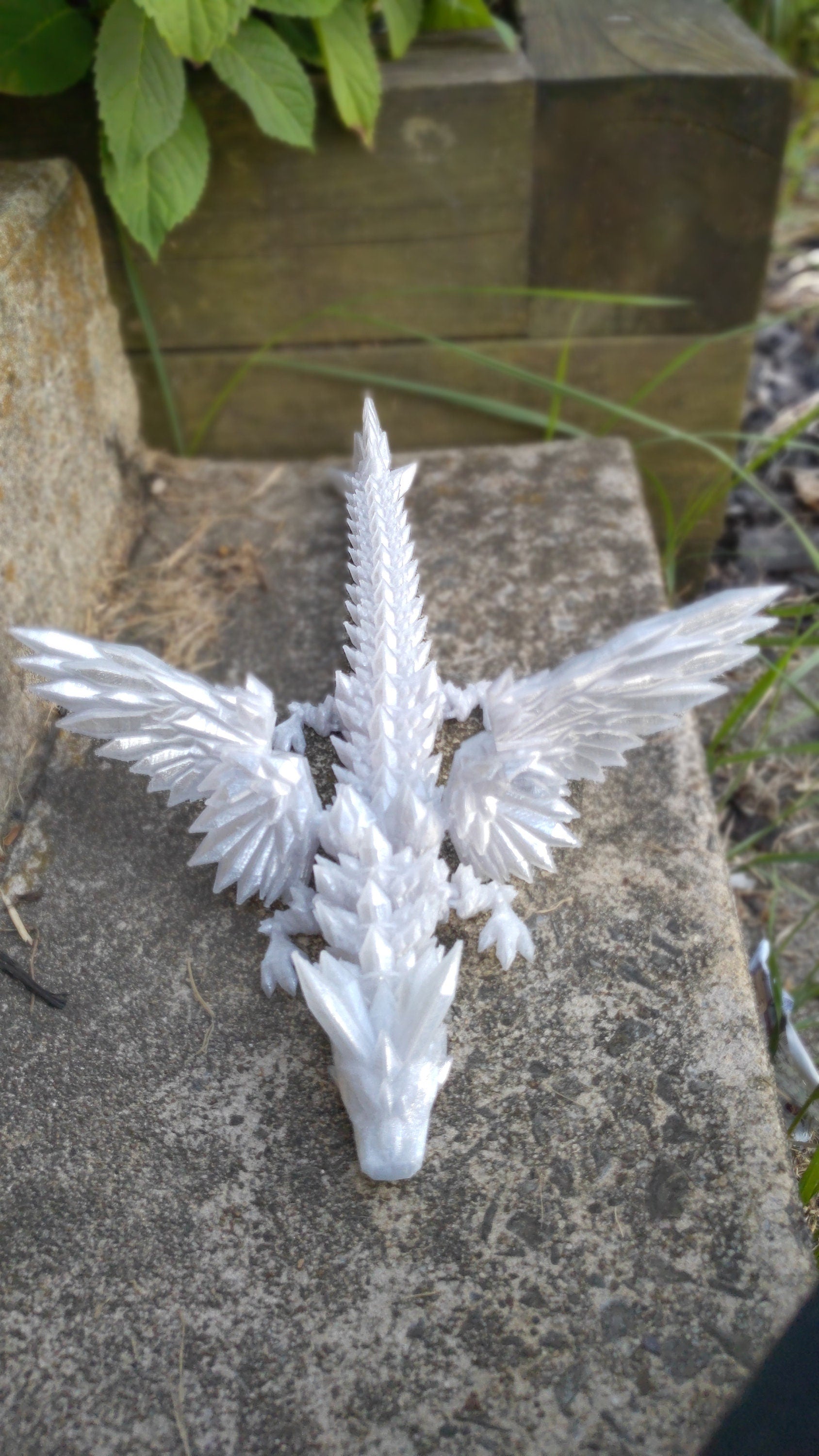 Silver shimmer Crystal Winged Dragon. Crystal Winged Dragon 3D printed articulating dragon Fidget, Flexi, Toy 18 in. Stress Relief, Gift.