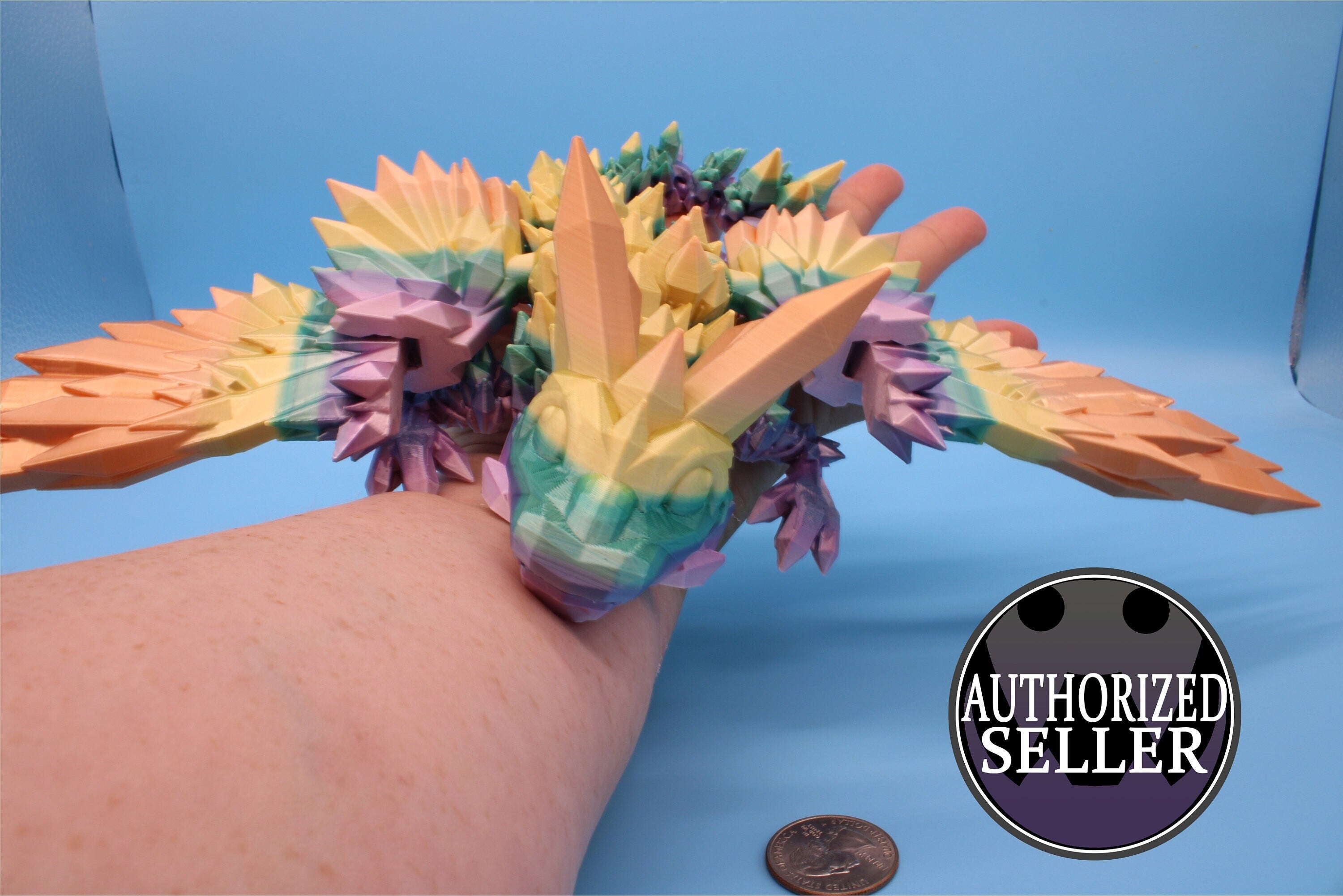 Baby Crystal Winged Dragon- Rainbow | 3D Printed | Fidget Toy | Flexi | 11.5 in. | Stress Relief | Dragon Toy.