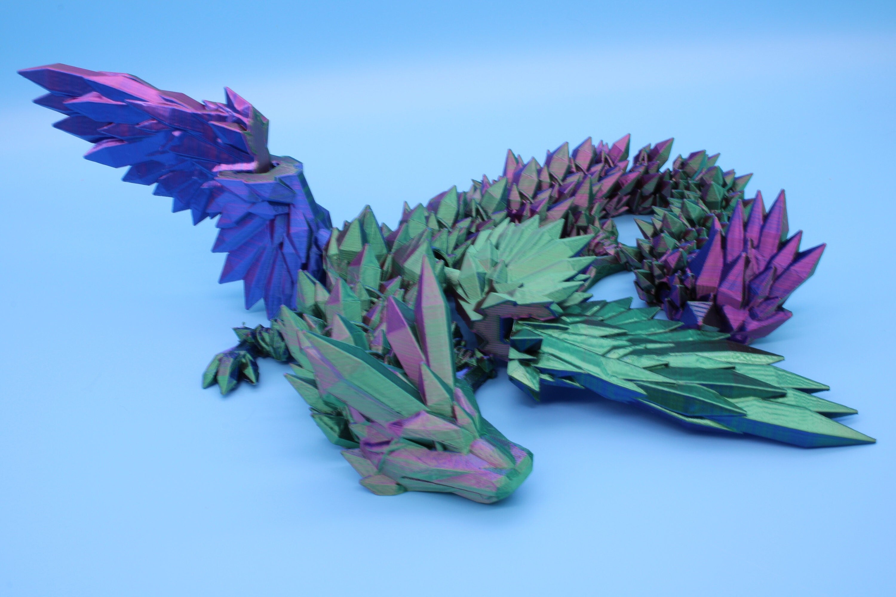 Crystal Winged Dragon | Rainbow Crystal Wing Dragon | 3D printed | Articulating Dragon | Fidget Toy | Flexi Toy | 18 in