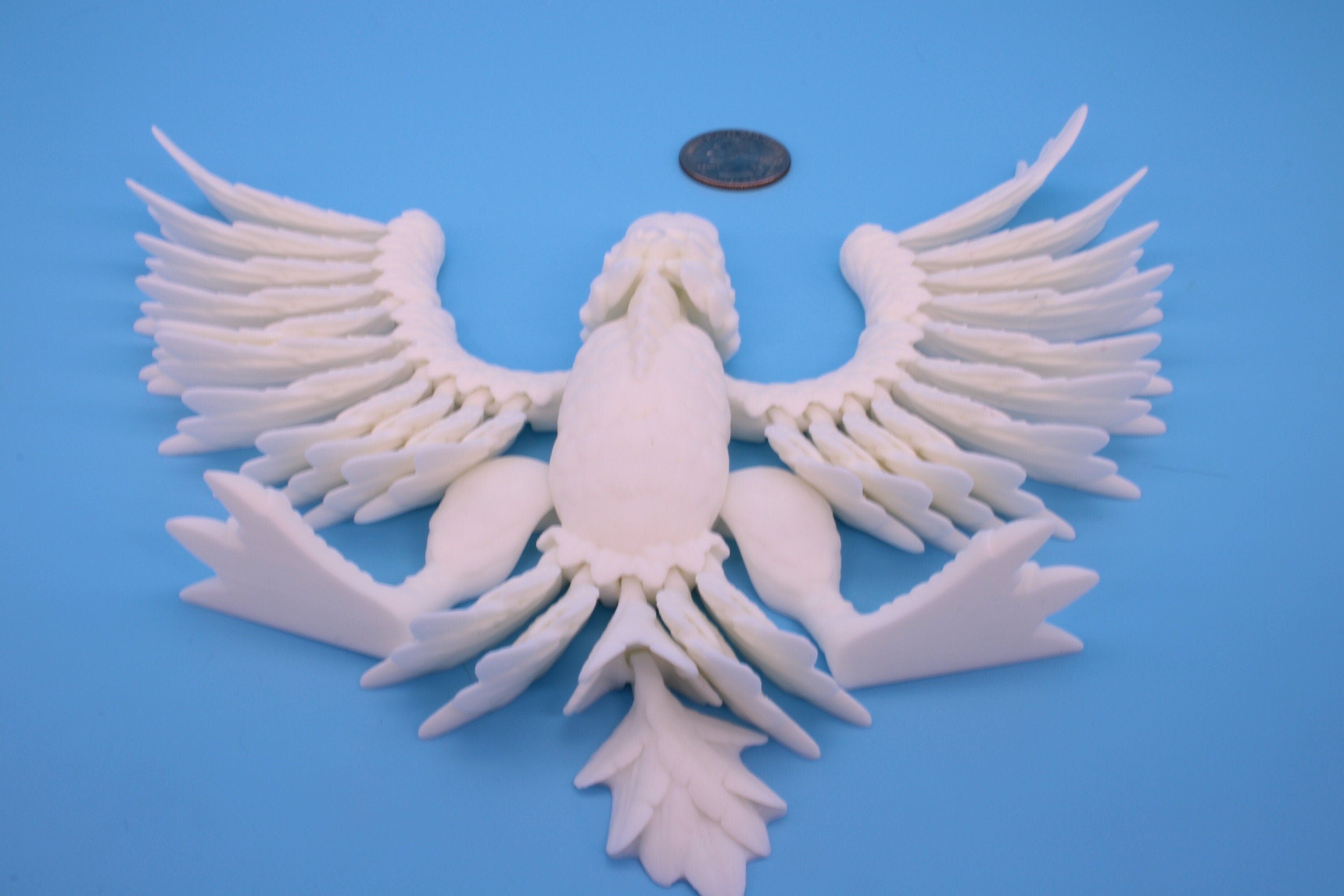 Cute Flexi White Phoenix. Unique 3D printed. Great Articulating fidget toy, desk, sensory toy. 4 inch