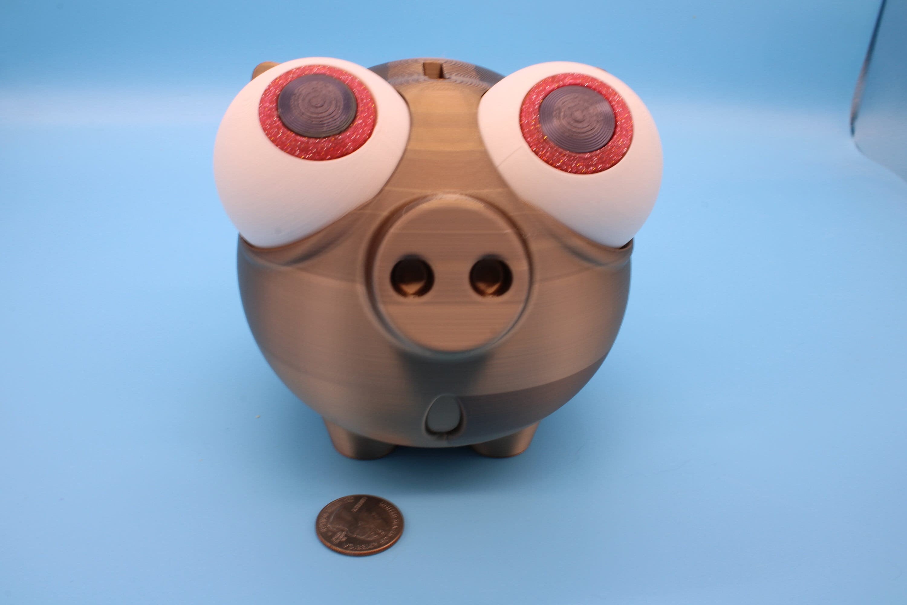 Coffee Gold Cute Piggy Bank | Eyes Do NOT Move | 3D Printed Holds Coins | Looks Amazing on display | Removable Turn Knob To Get Coins Out