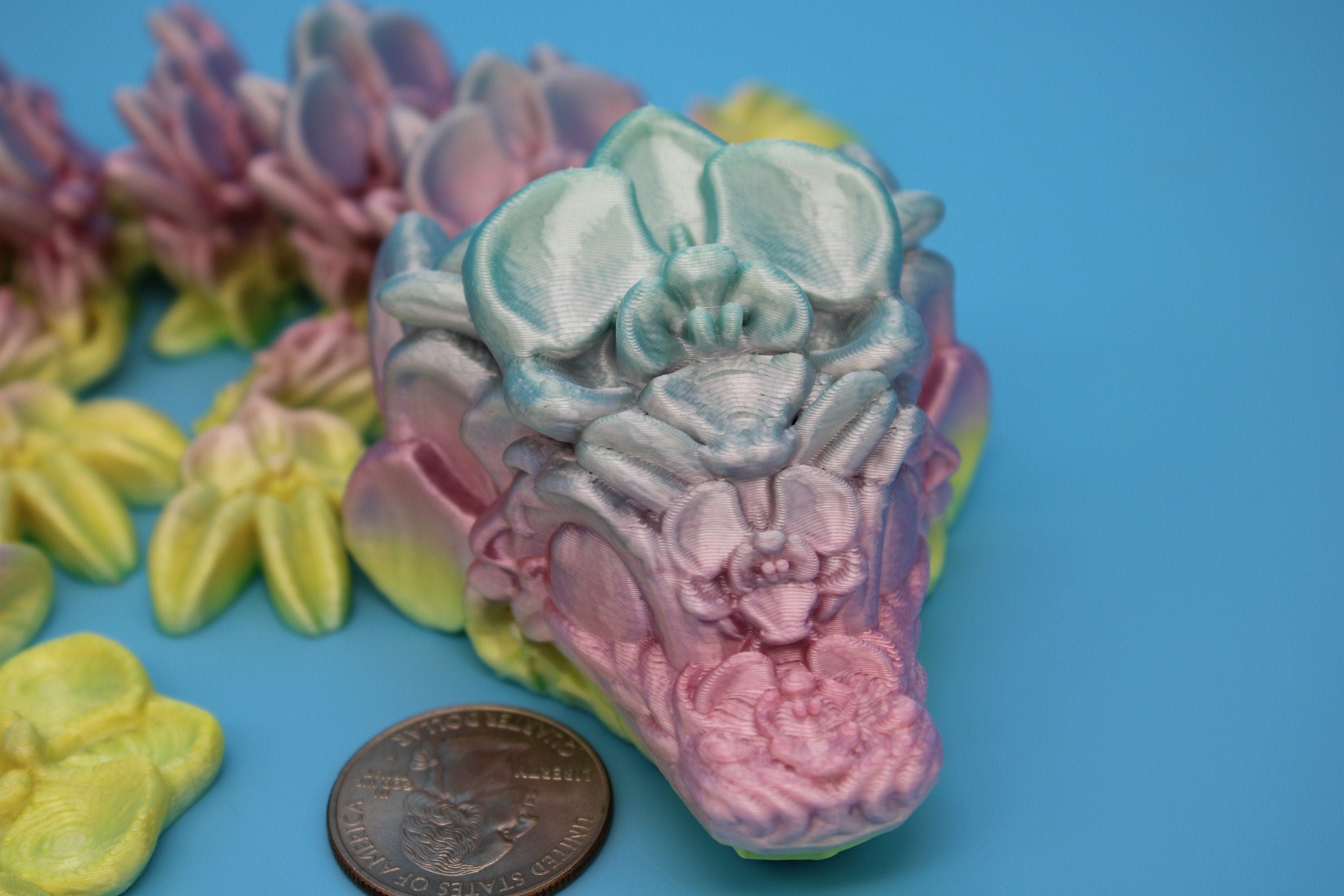 Baby Multi Color Orchid Dragon | 3D Printed Articulating Dragon | Flexi Toy | Adult Fidget Toy | Dragon Buddy ready for you! 12.5 inch.