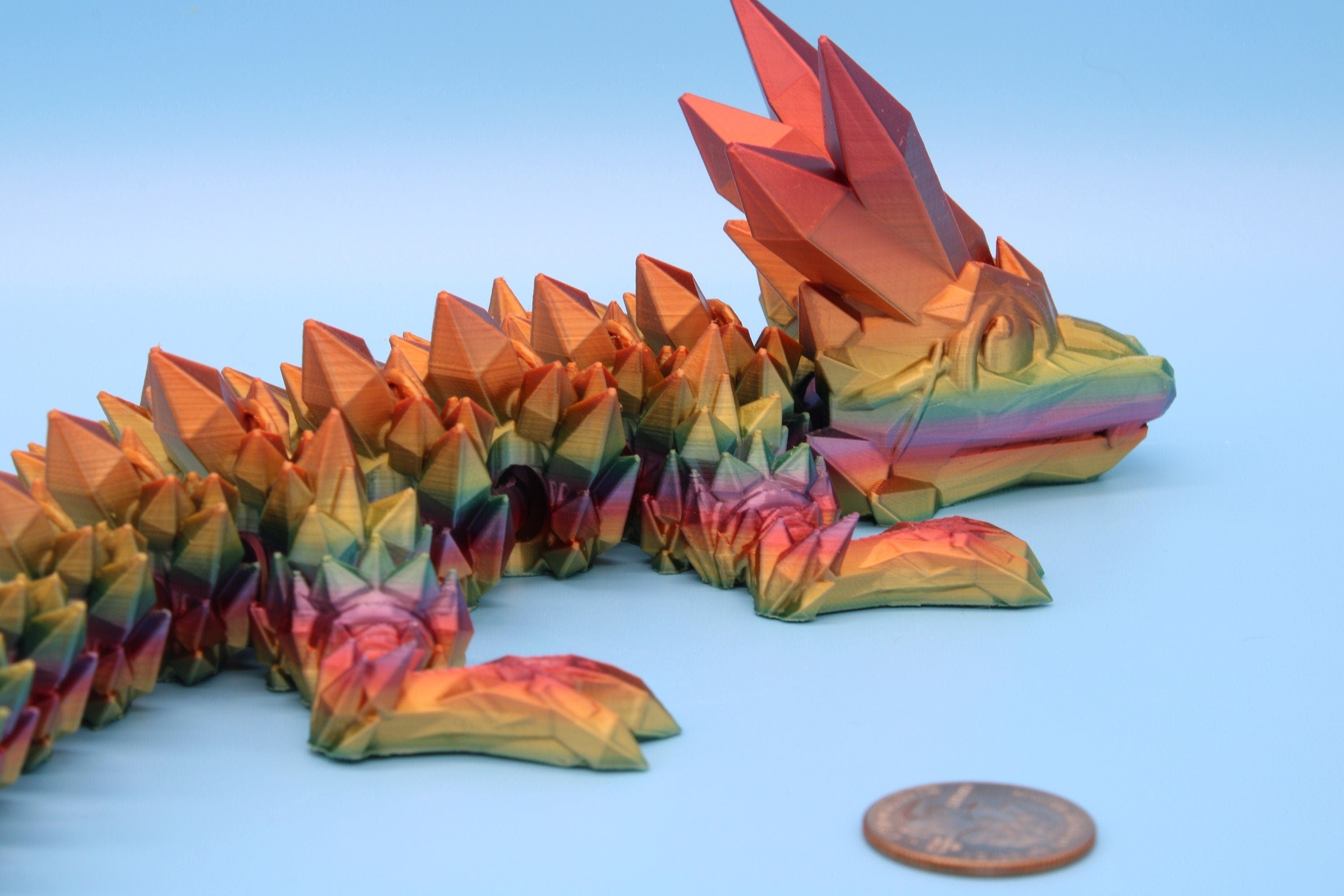 Rainbow Baby Dragon | 3D Printed Crystal Dragon | 11.5 inches Dragon Friend | Sensory Toy | Fidget Toy | Flexi Dragon.