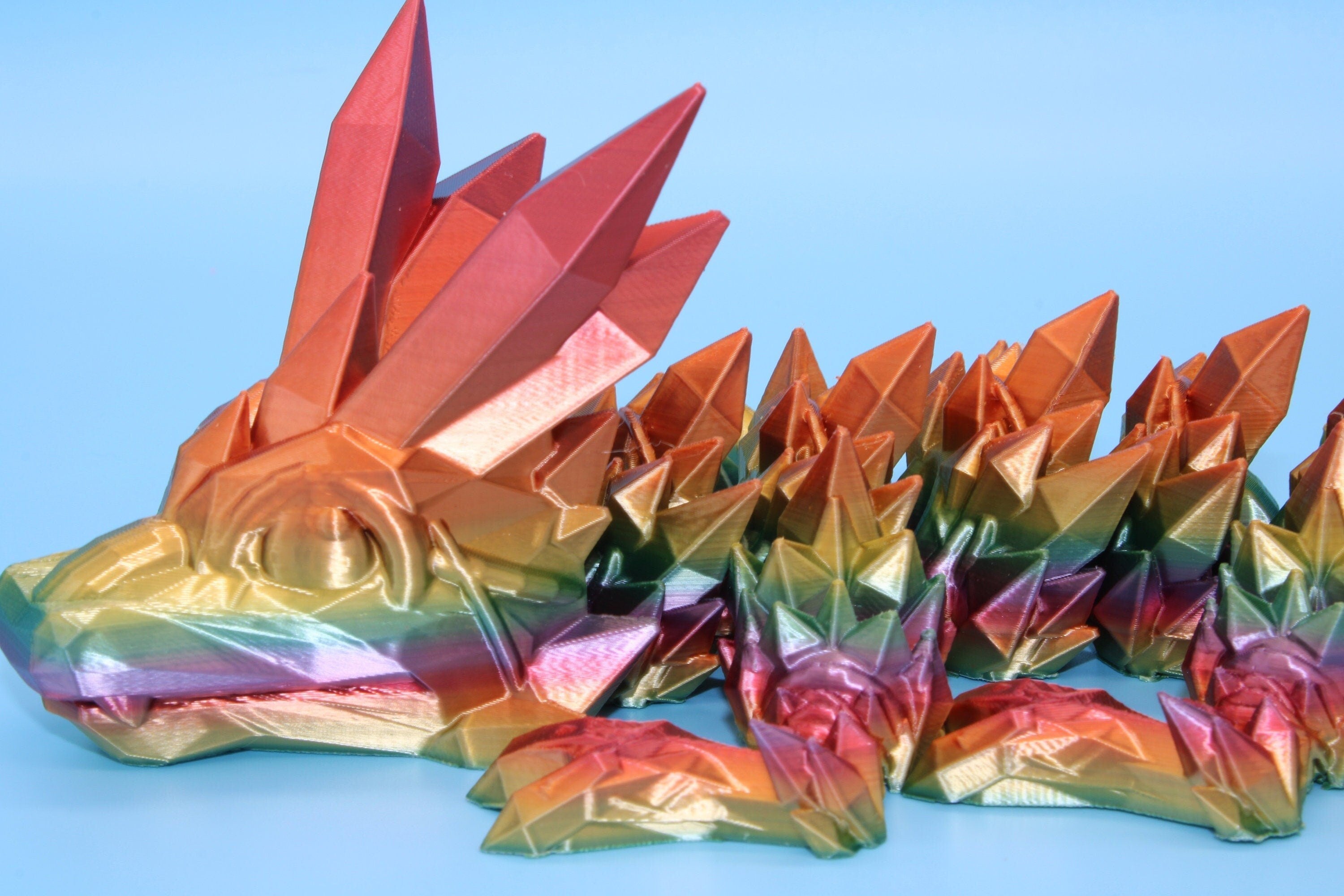 Rainbow Baby Dragon | 3D Printed Crystal Dragon | 11.5 inches Dragon Friend | Sensory Toy | Fidget Toy | Flexi Dragon.