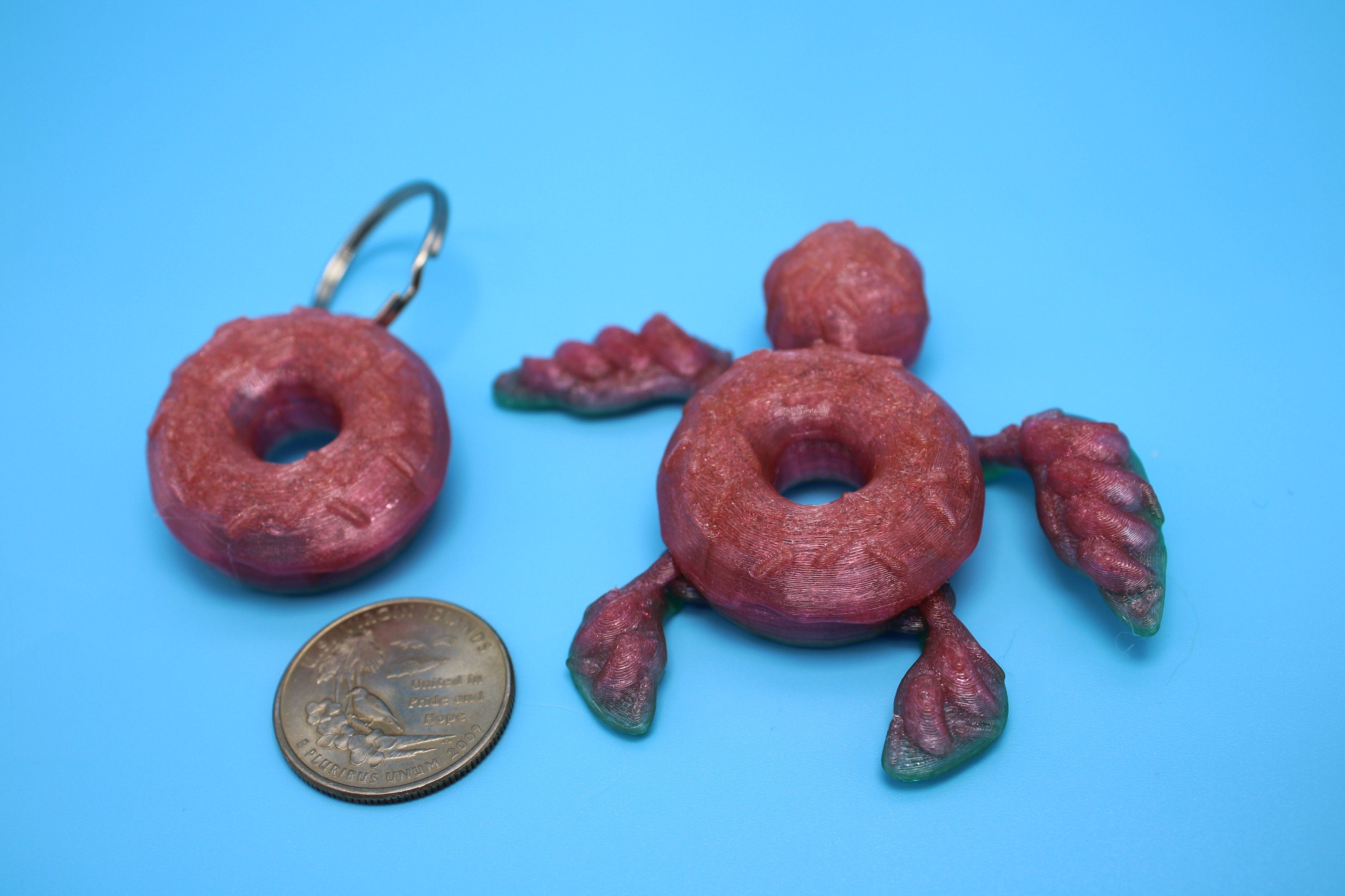 Turtle - Doughnut Turtle | Miniature (Donurtle) | 3D Printed TPU | Flexi Fidget Turtle | Desk Fidget Toy.