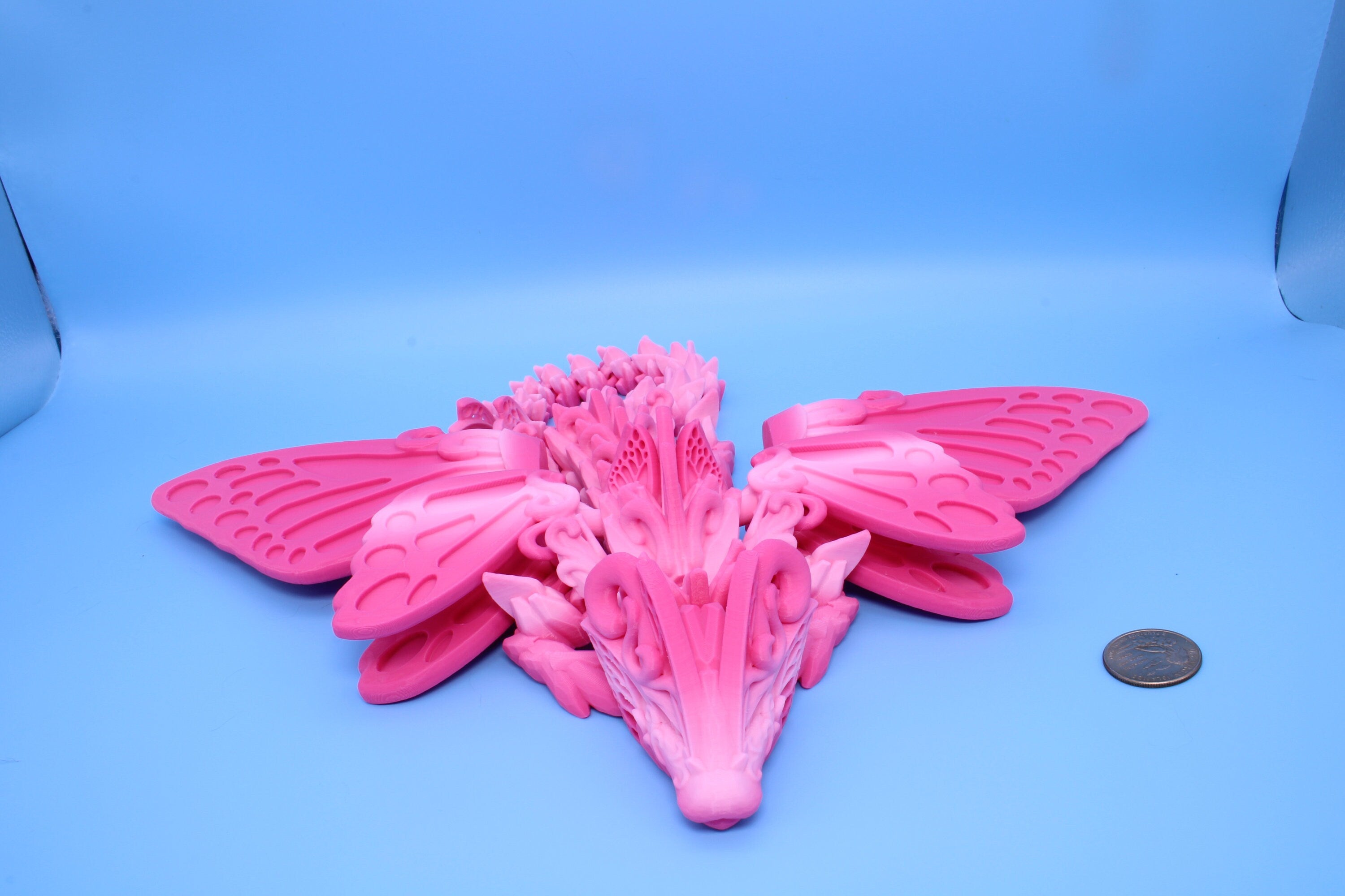 Butterfly Wing Dragon | Pink | Butterfly Wing Dragon | 3D printed | Articulating Dragon | Fidget Toy | Flexi Toy | 18 in