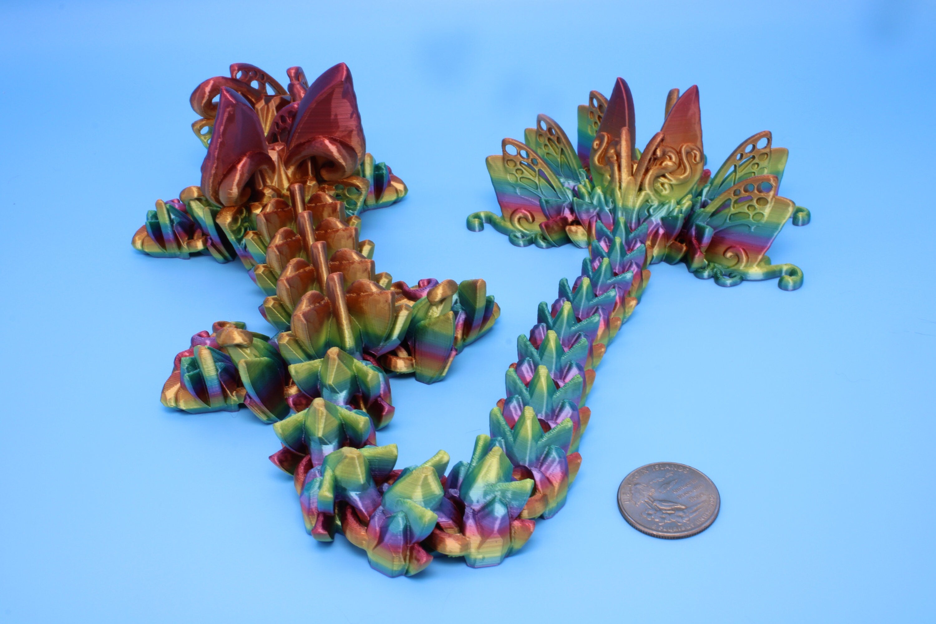 Butterfly Dragon - Rainbow | Butterfly Dragon | 3D printed | Articulating Dragon | Fidget Toy | Flexi Toy | 20 in