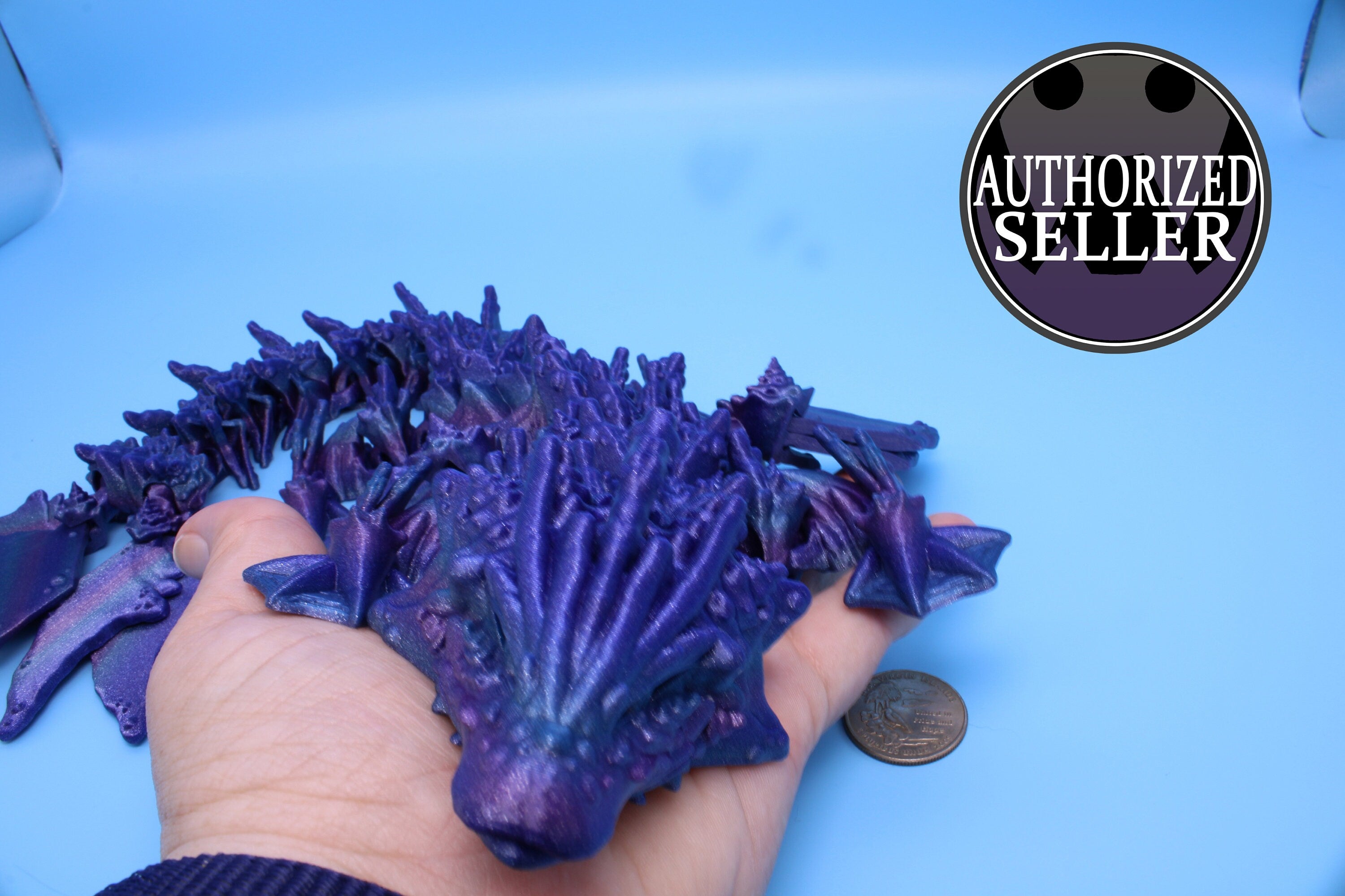 Blue / Purple Ocean Dragon | Articulating Dragon | 3D Printed Fidget | Flexi Toy | Adult Fidget Toy | 18 in. Serpent SHORT