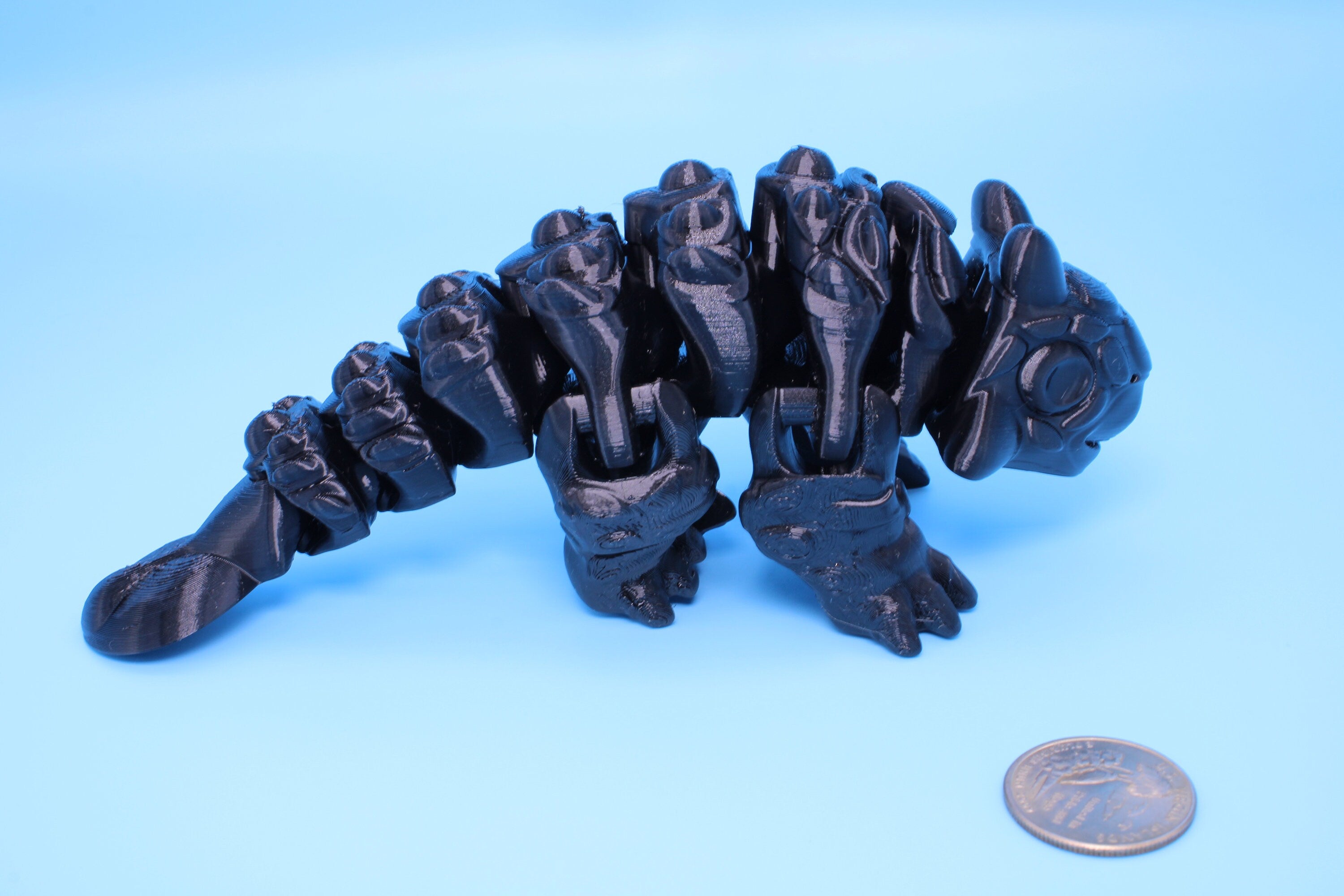 Dinosaur | Ankylosaurus- Black | 3D Printed Cute Dino | 7.25 inches | Fidget Toy | Articulating Dinosaur