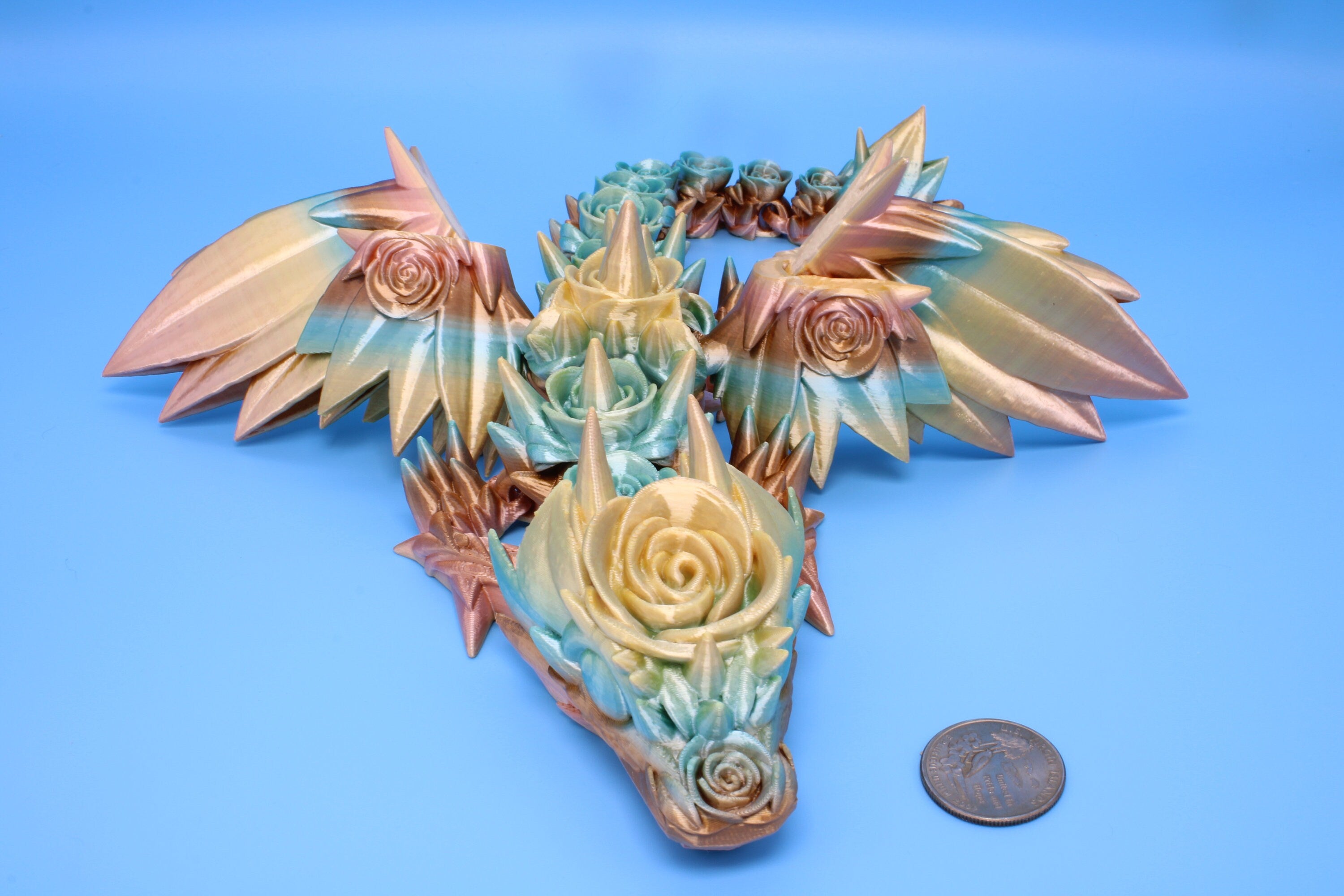 Baby Rose Wing Dragon | Rainbow | 3D printed articulating Toy Fidget | Flexi Toy 15 in.