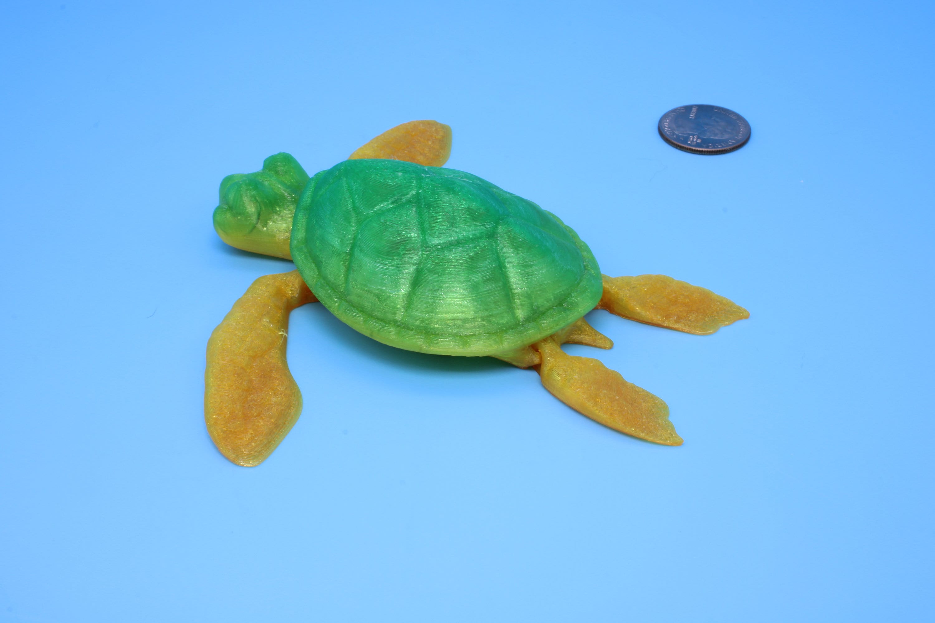 Turtle- Green & Gold | Cute Flexi Toy | Articulating Turtle | 3D printed 4.75 in. | TPU