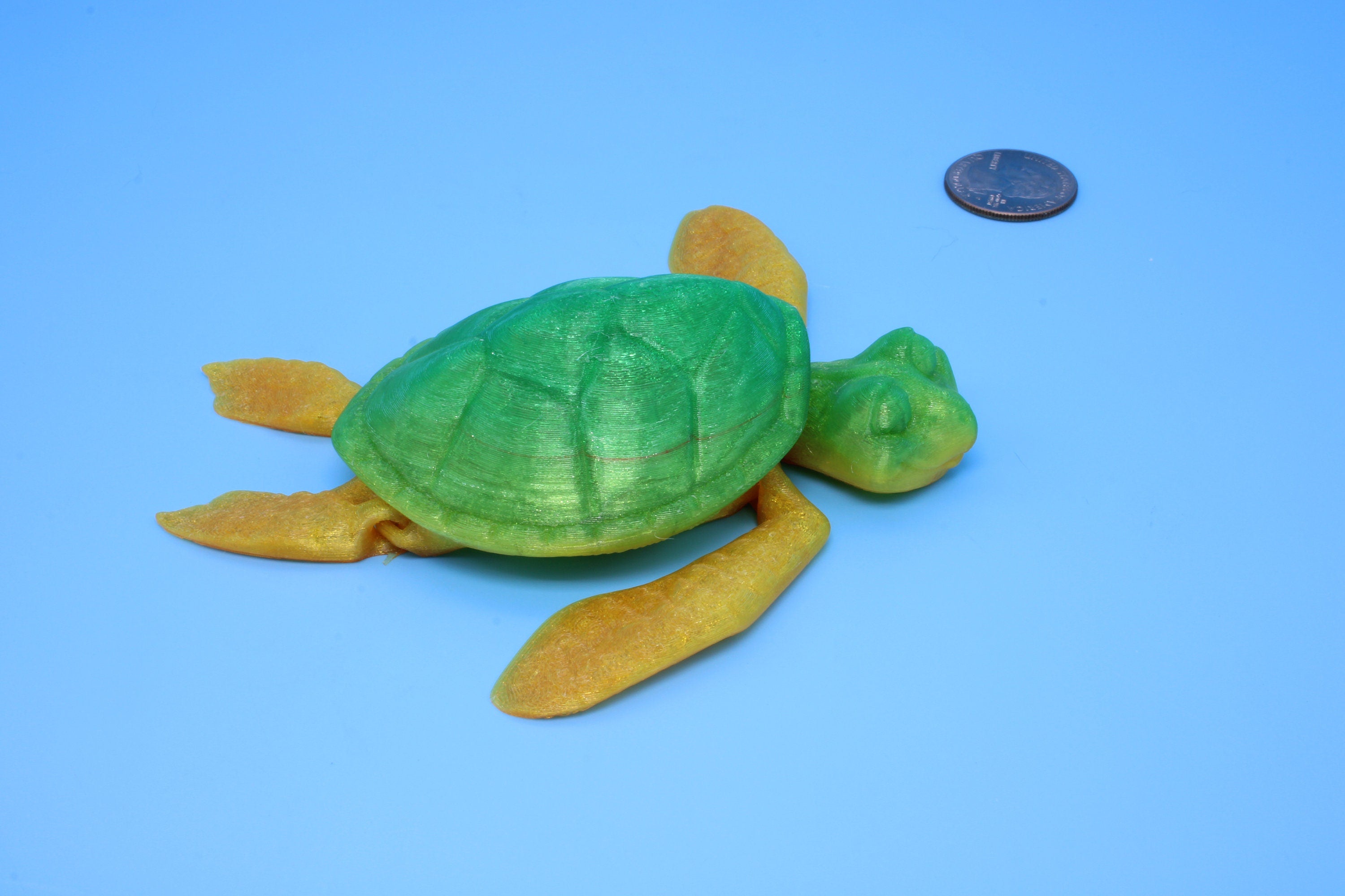 Turtle- Green & Gold | Cute Flexi Toy | Articulating Turtle | 3D printed 4.75 in. | TPU