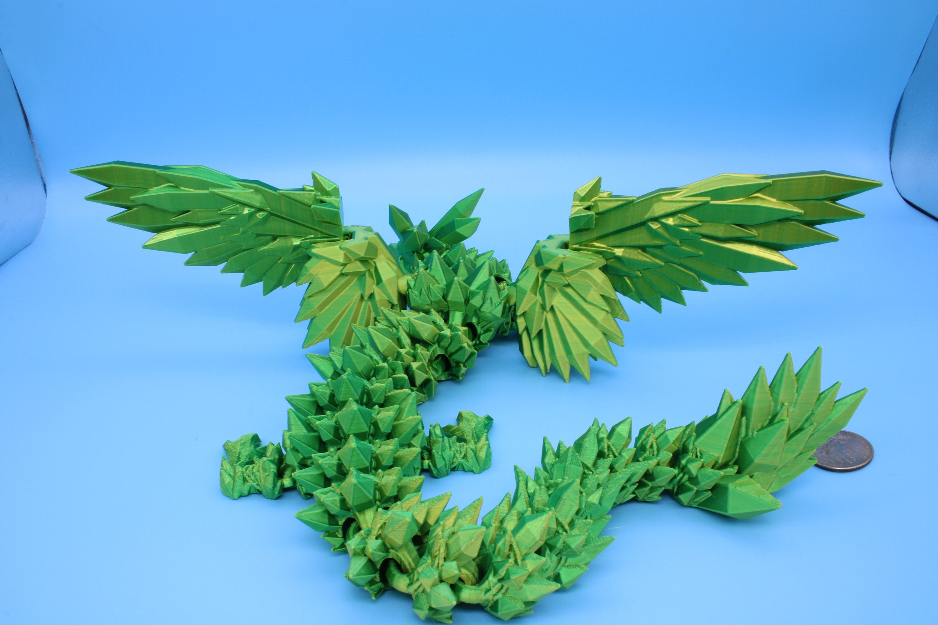 Crystal Wing Dragon | Green / Yellow Shift | 3D printed 18 in