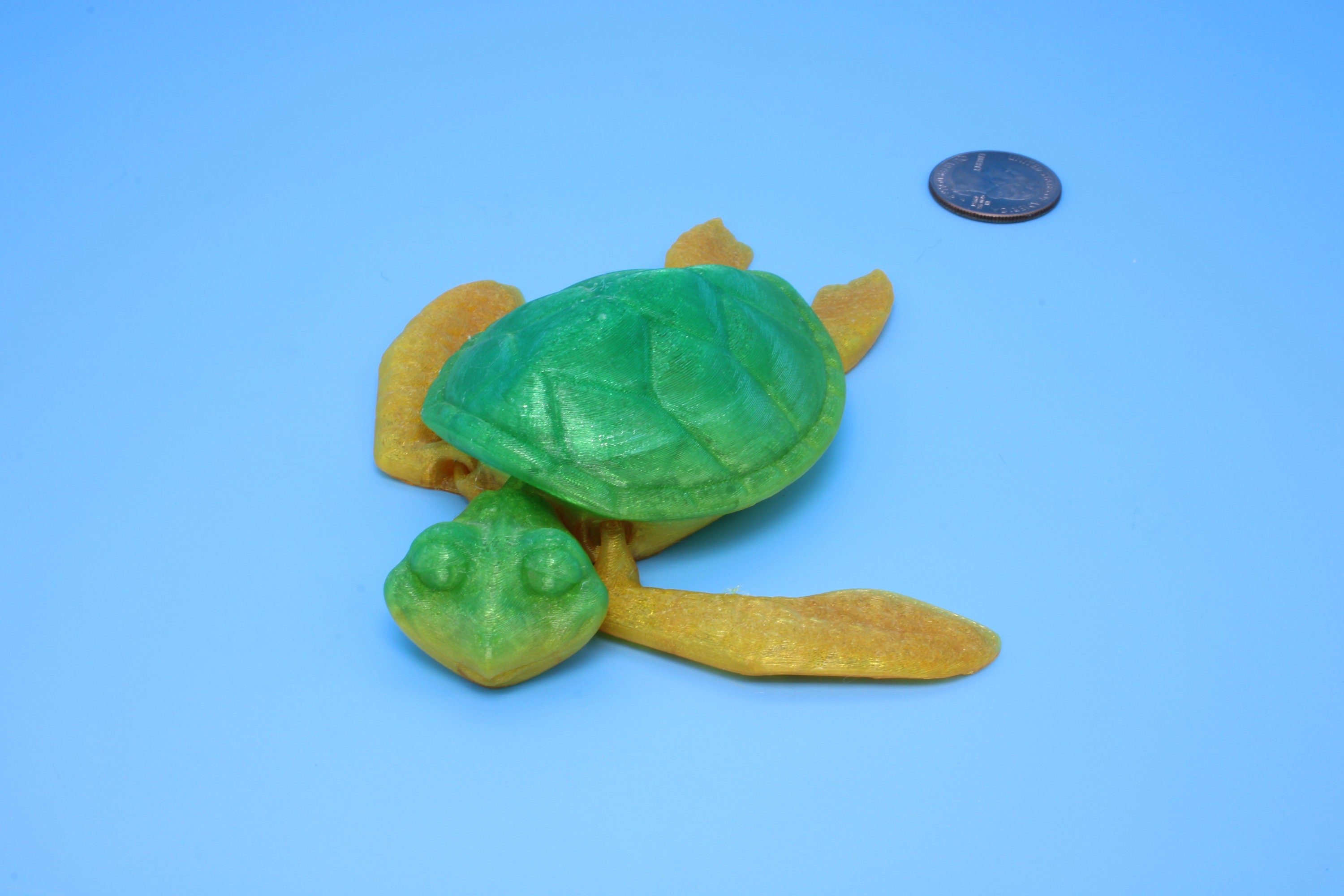 Turtle- Green & Gold | Cute Flexi Toy | Articulating Turtle | 3D printed 4.75 in. | TPU