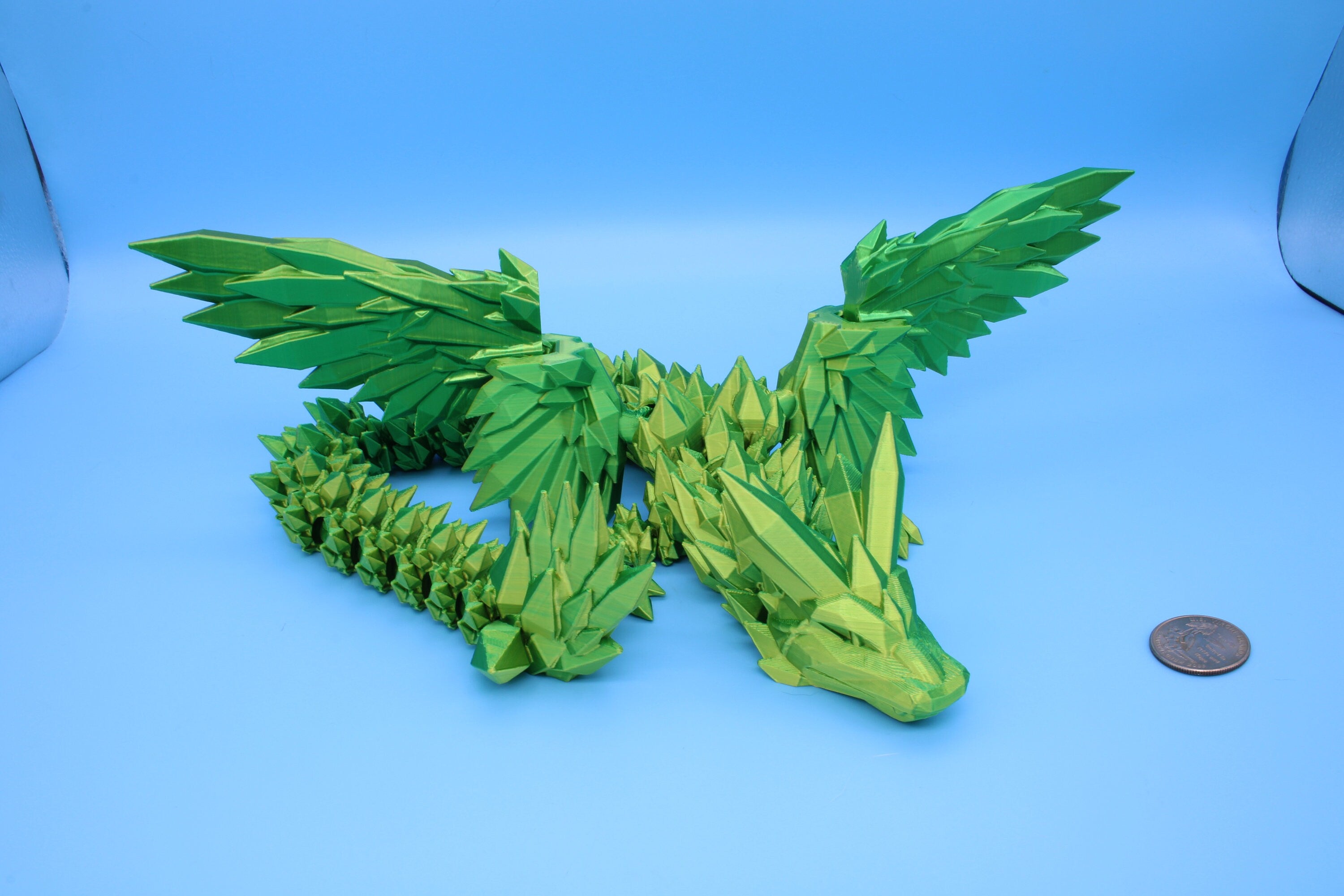 Crystal Wing Dragon | Green / Yellow Shift | 3D printed 18 in